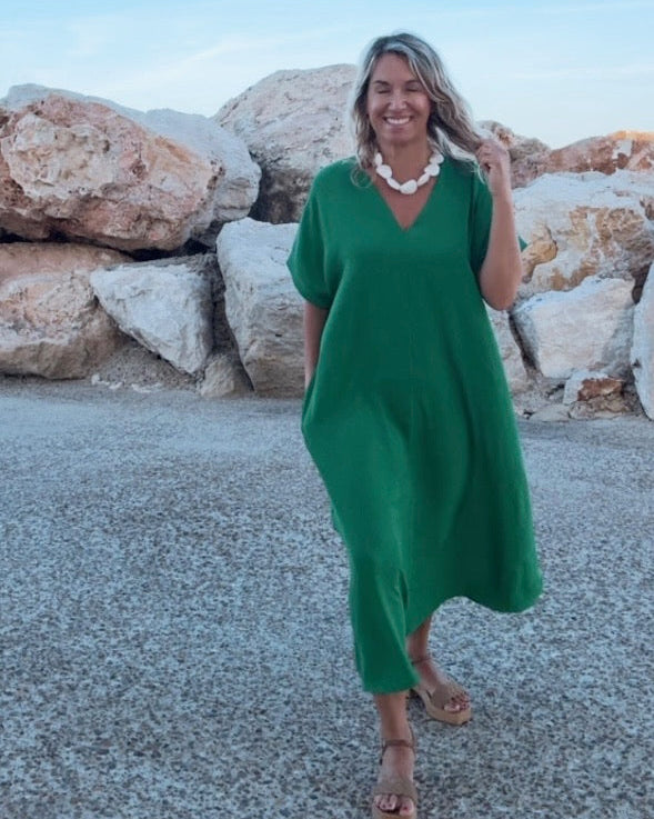 Telma™ - Vestido Midi Estilo Caftán Verde