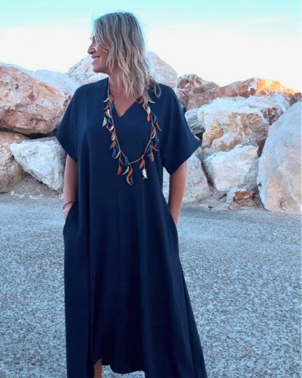 Telma™ - Vestido Midi Estilo Caftán Marino