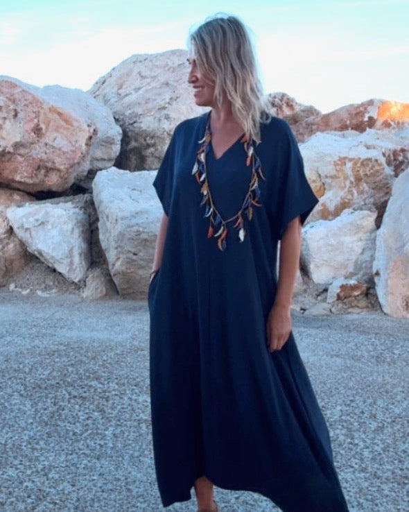 Telma™ - Vestido Midi Estilo Caftán Marino