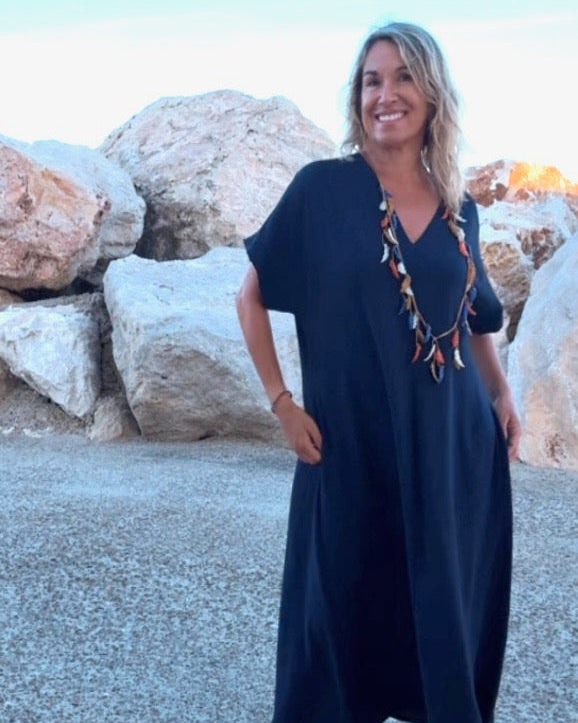 Telma™ - Vestido Midi Estilo Caftán Marino
