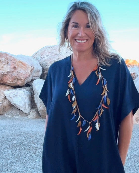 Telma™ - Vestido Midi Estilo Caftán Marino