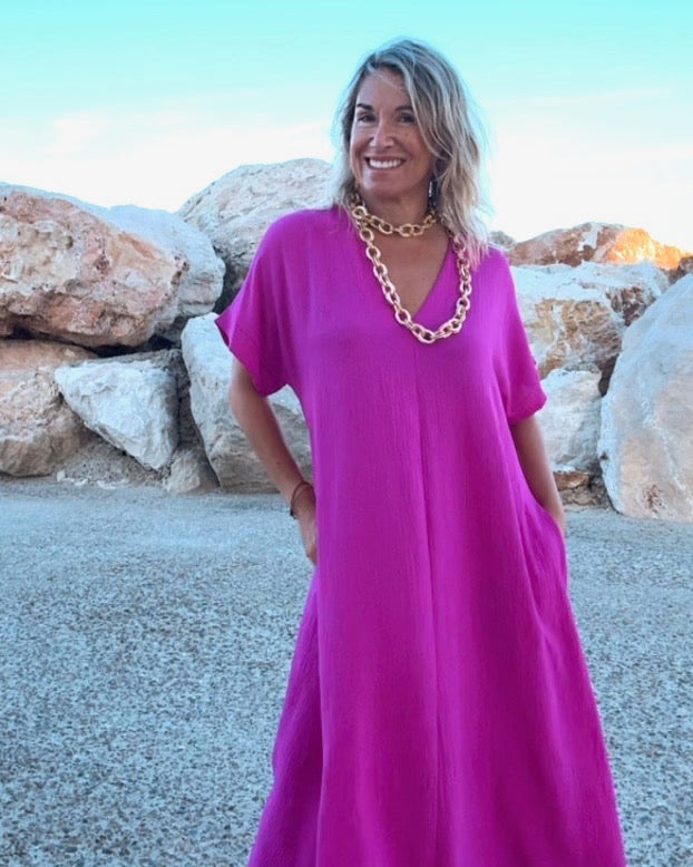 Telma™ - Vestido Midi Estilo Caftán Buganvilla