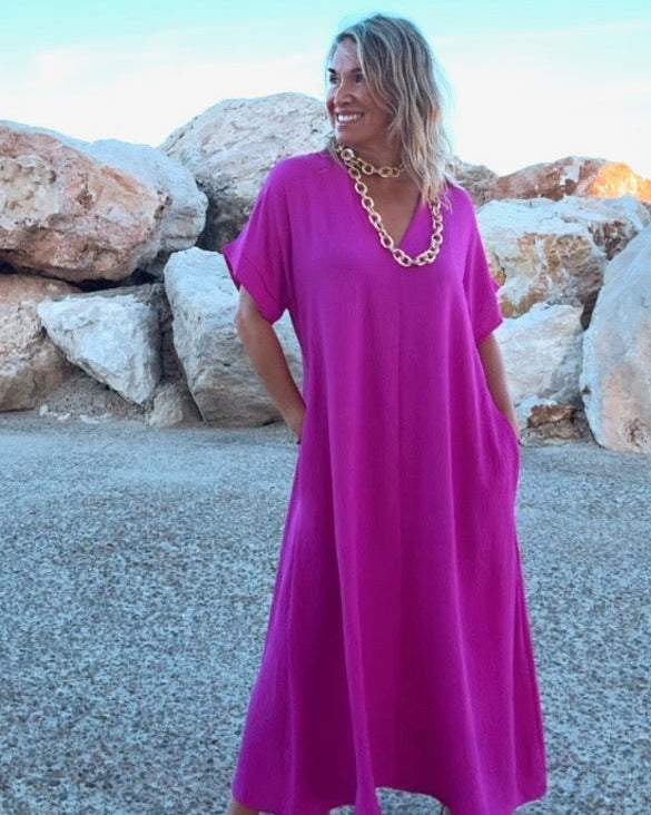 Telma™ - Vestido Midi Estilo Caftán Buganvilla