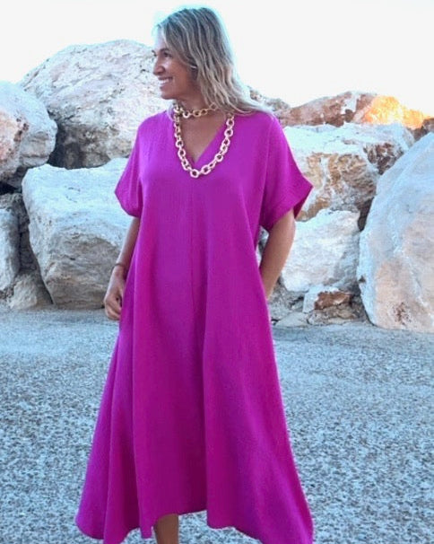 Telma™ - Vestido Midi Estilo Caftán Buganvilla
