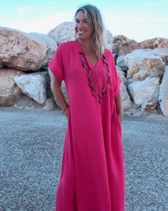 Telma™ - Vestido Midi Estilo Caftán Rosa