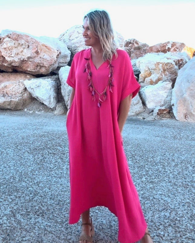 Telma™ - Vestido Midi Estilo Caftán Rosa