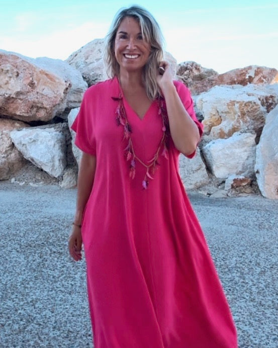 Telma™ - Vestido Midi Estilo Caftán Rosa