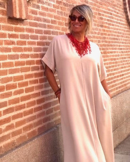 Telma™ - Vestido Midi Estilo Caftán Beige