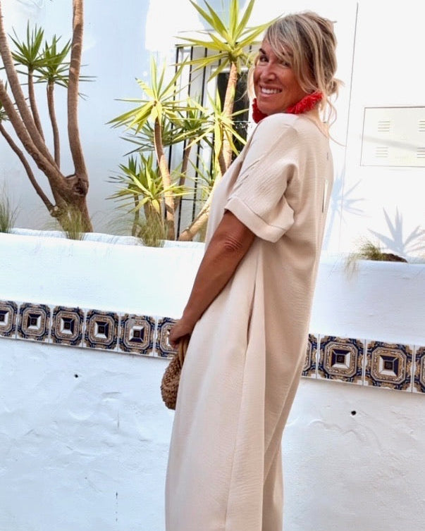 Telma™ - Vestido Midi Estilo Caftán Beige