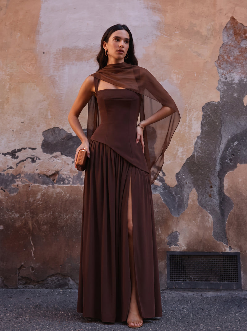 Ainara™ - Vestido Largo de Crepé y Chifón