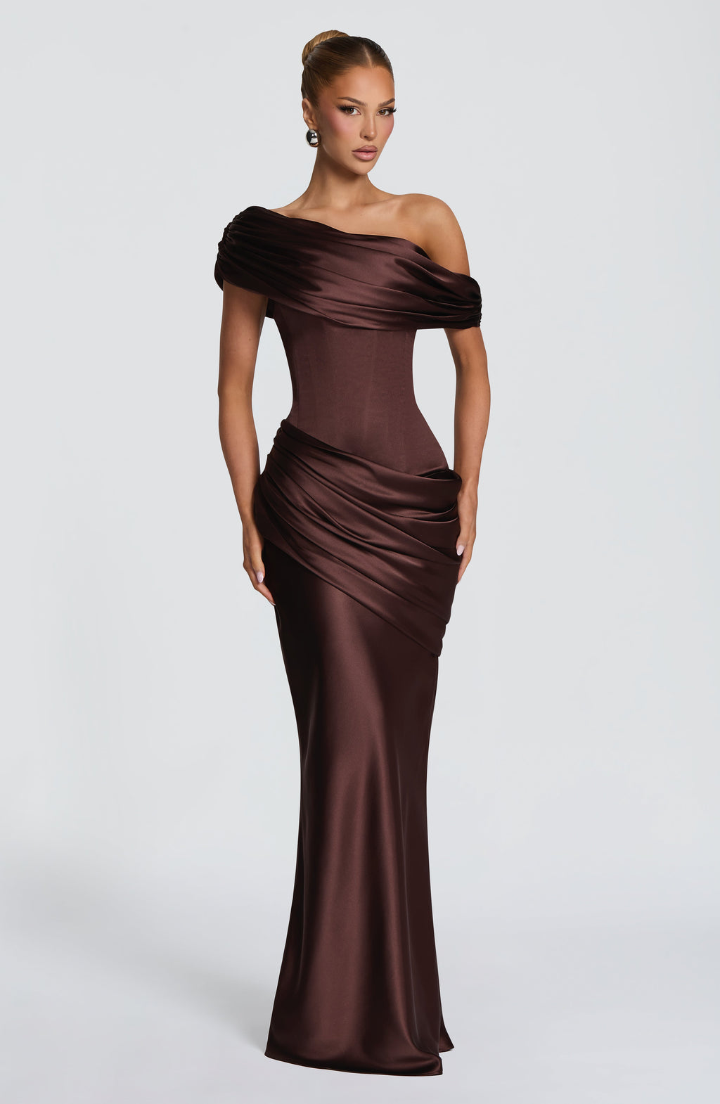 Lara™ - Vestido Largo Marrón Ciruela