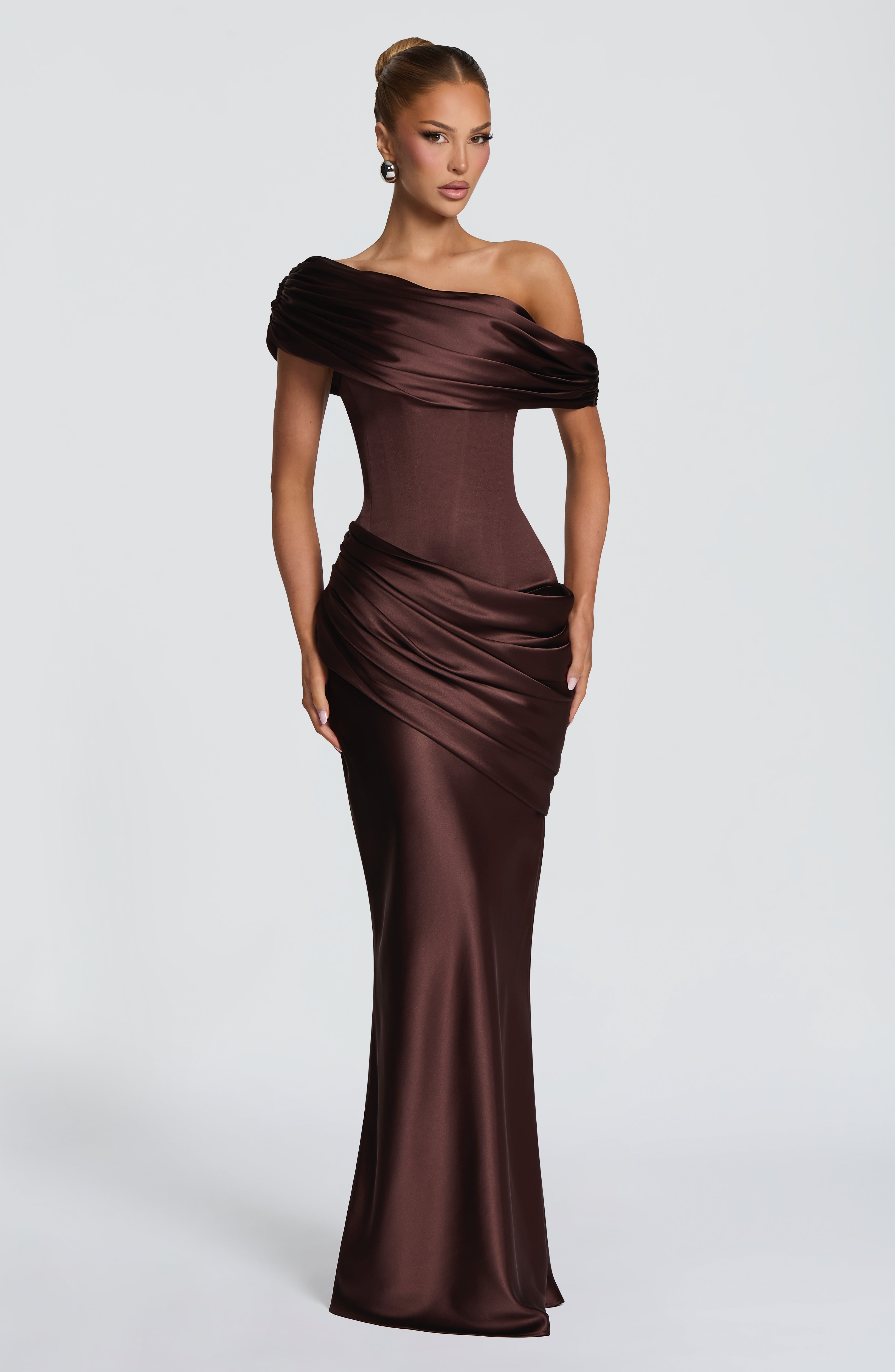 Lara™ - Vestido Largo Marrón Ciruela