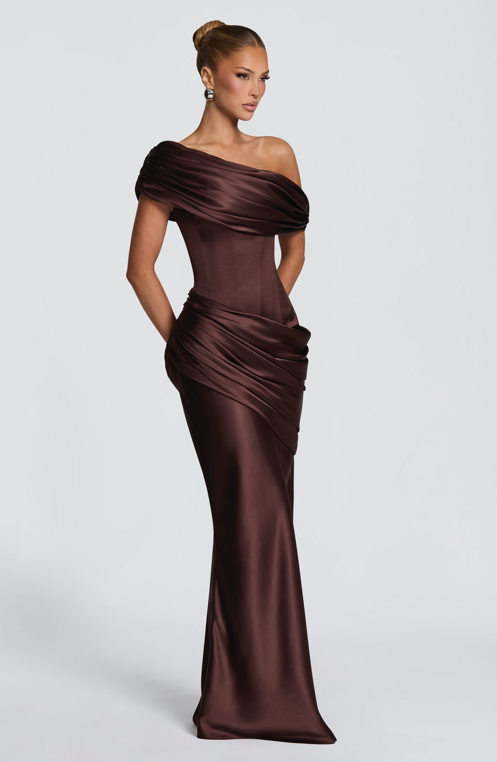 Lara™ - Vestido Largo Marrón Ciruela