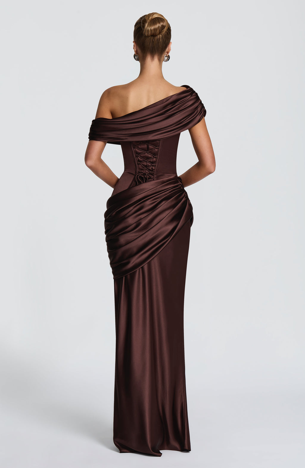 Lara™ - Vestido Largo Marrón Ciruela