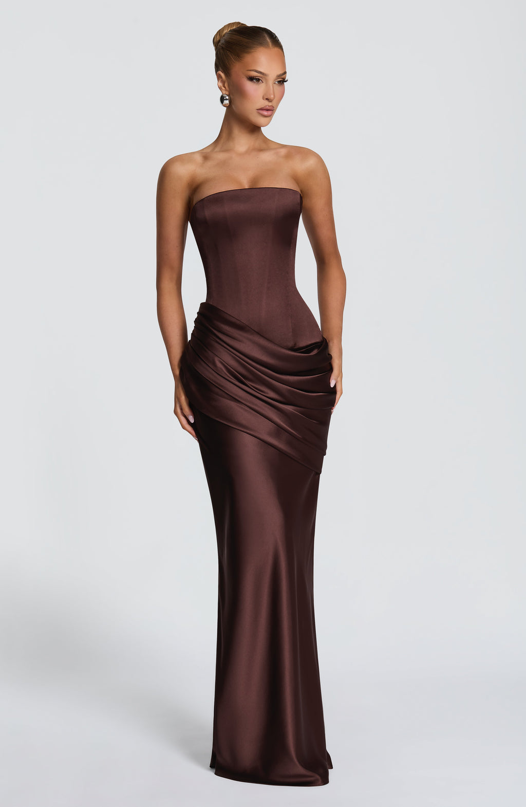 Lara™ - Vestido Largo Marrón Ciruela