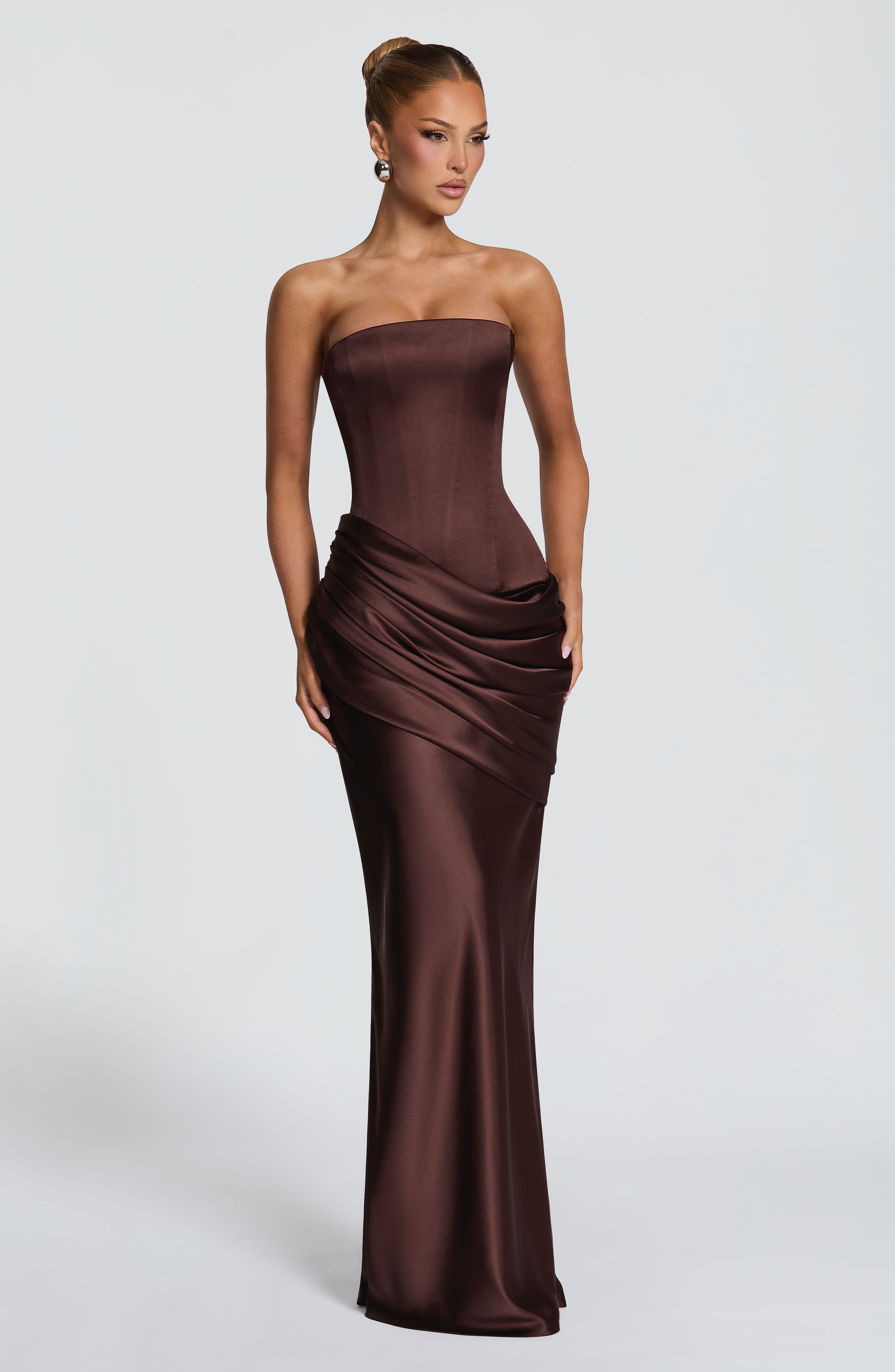 Lara™ - Vestido Largo Marrón Ciruela