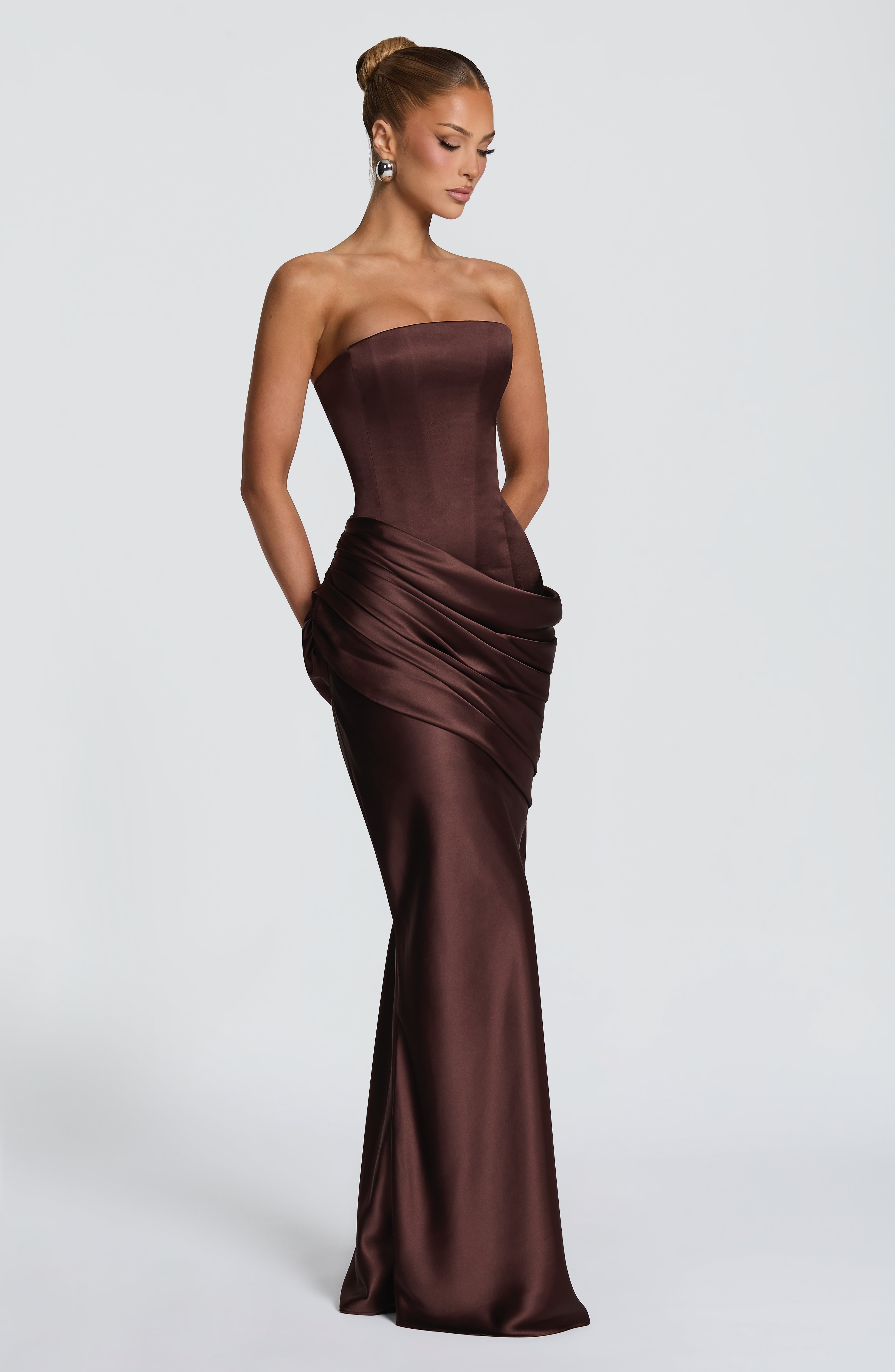 Lara™ - Vestido Largo Marrón Ciruela