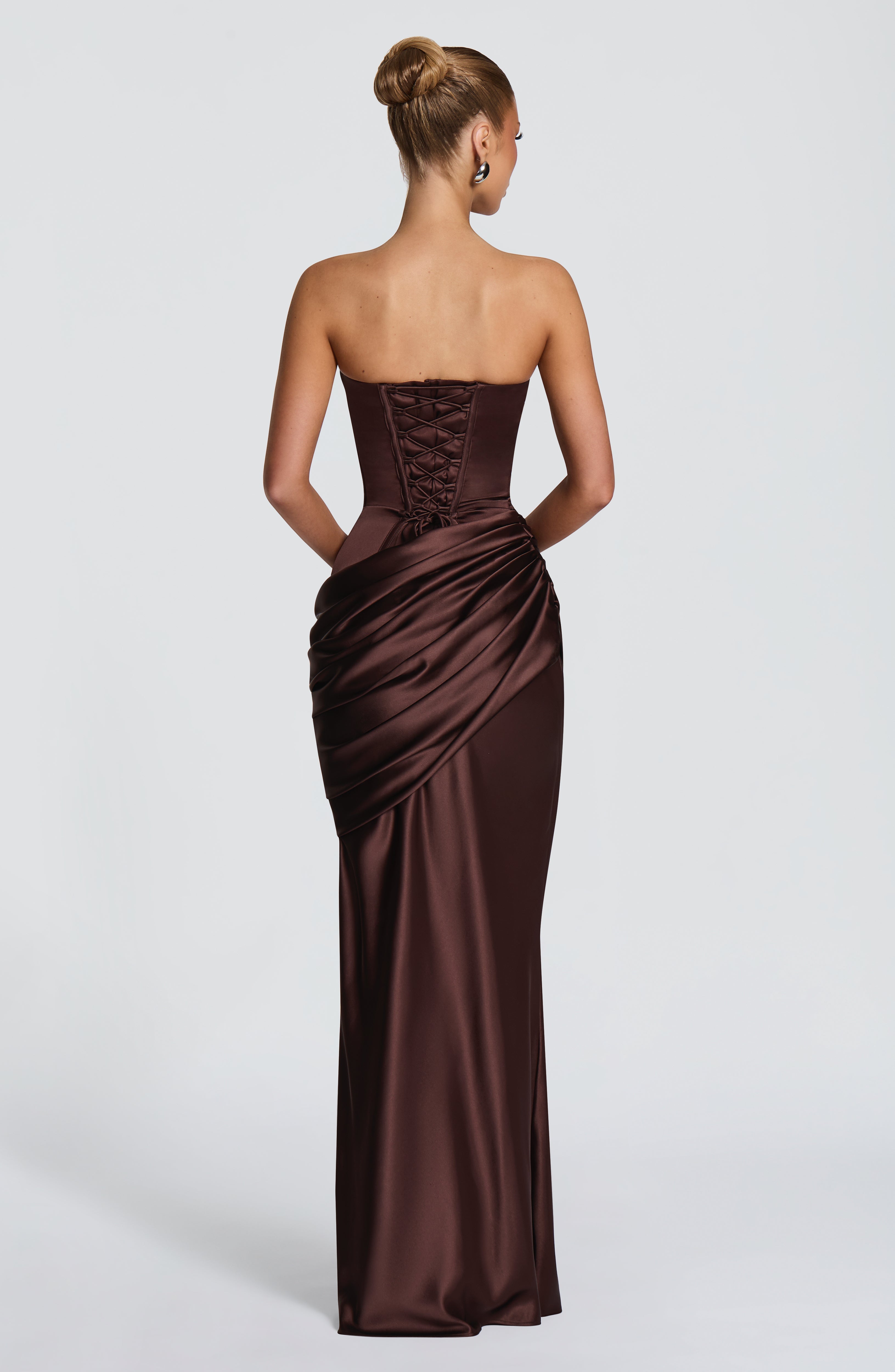 Lara™ - Vestido Largo Marrón Ciruela