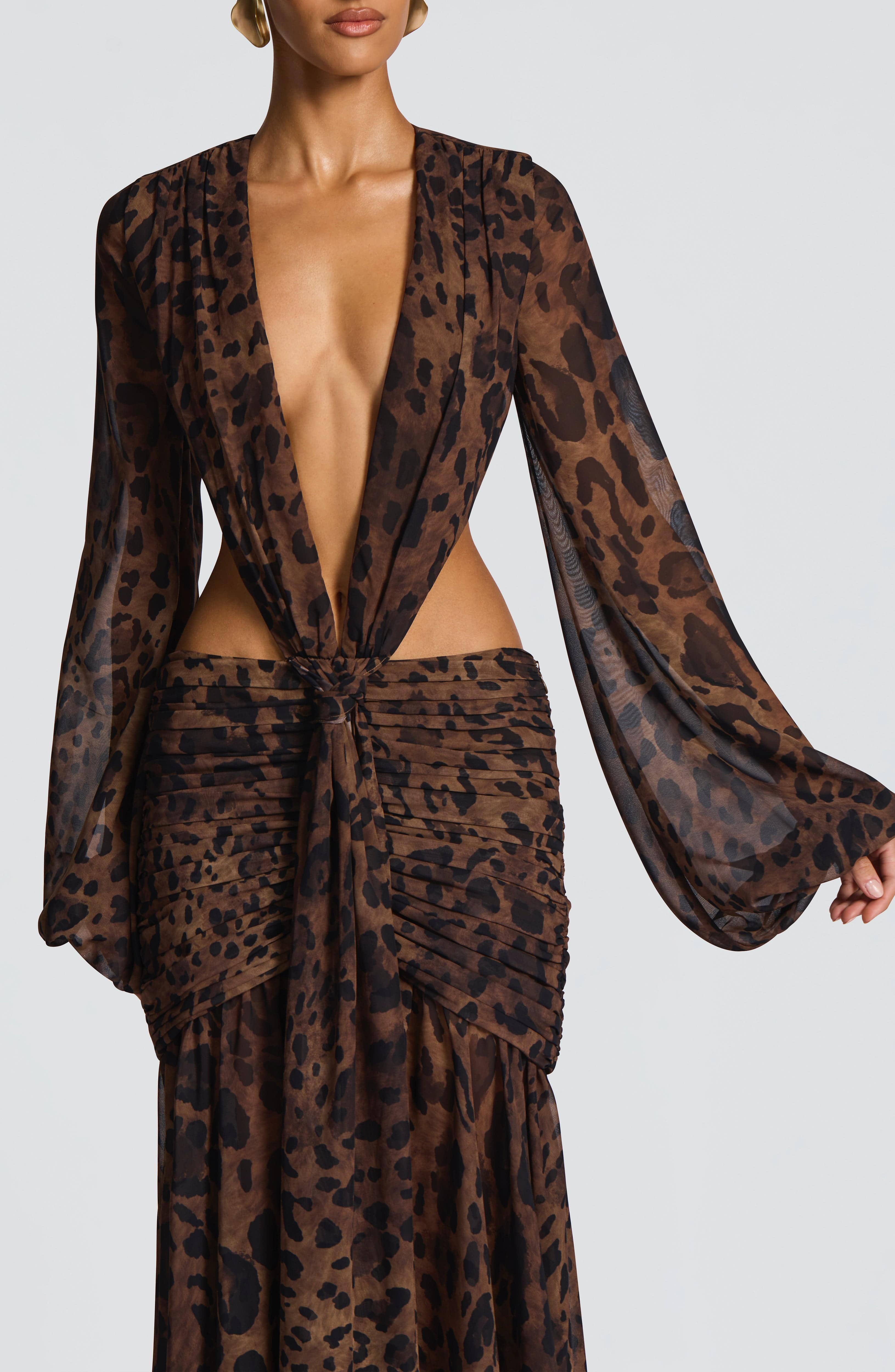 Andrina™ - Vestido Maxi de Gasa con Estampado de Leopardo