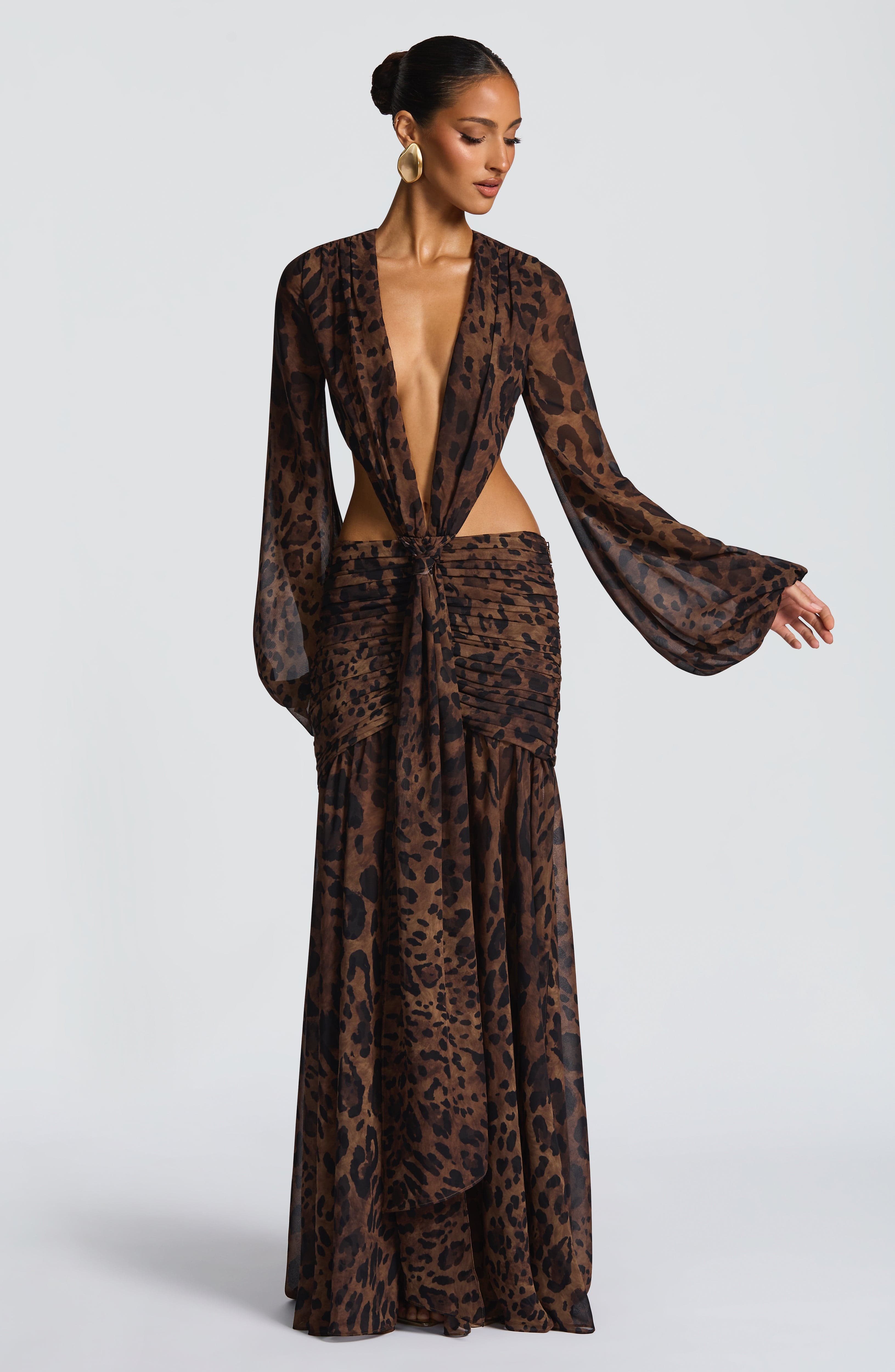 Andrina™ - Vestido Maxi de Gasa con Estampado de Leopardo