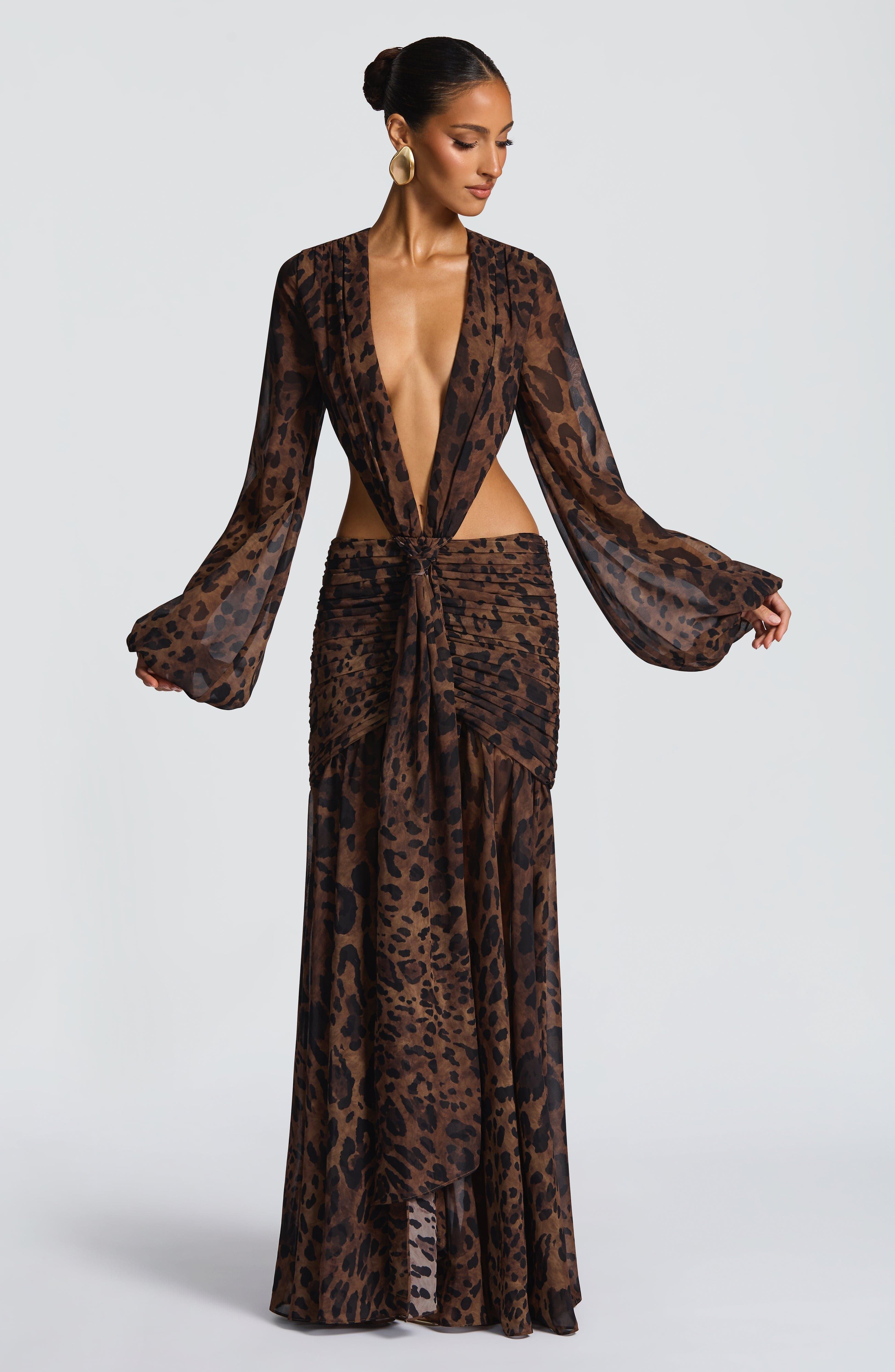 Andrina™ - Vestido Maxi de Gasa con Estampado de Leopardo