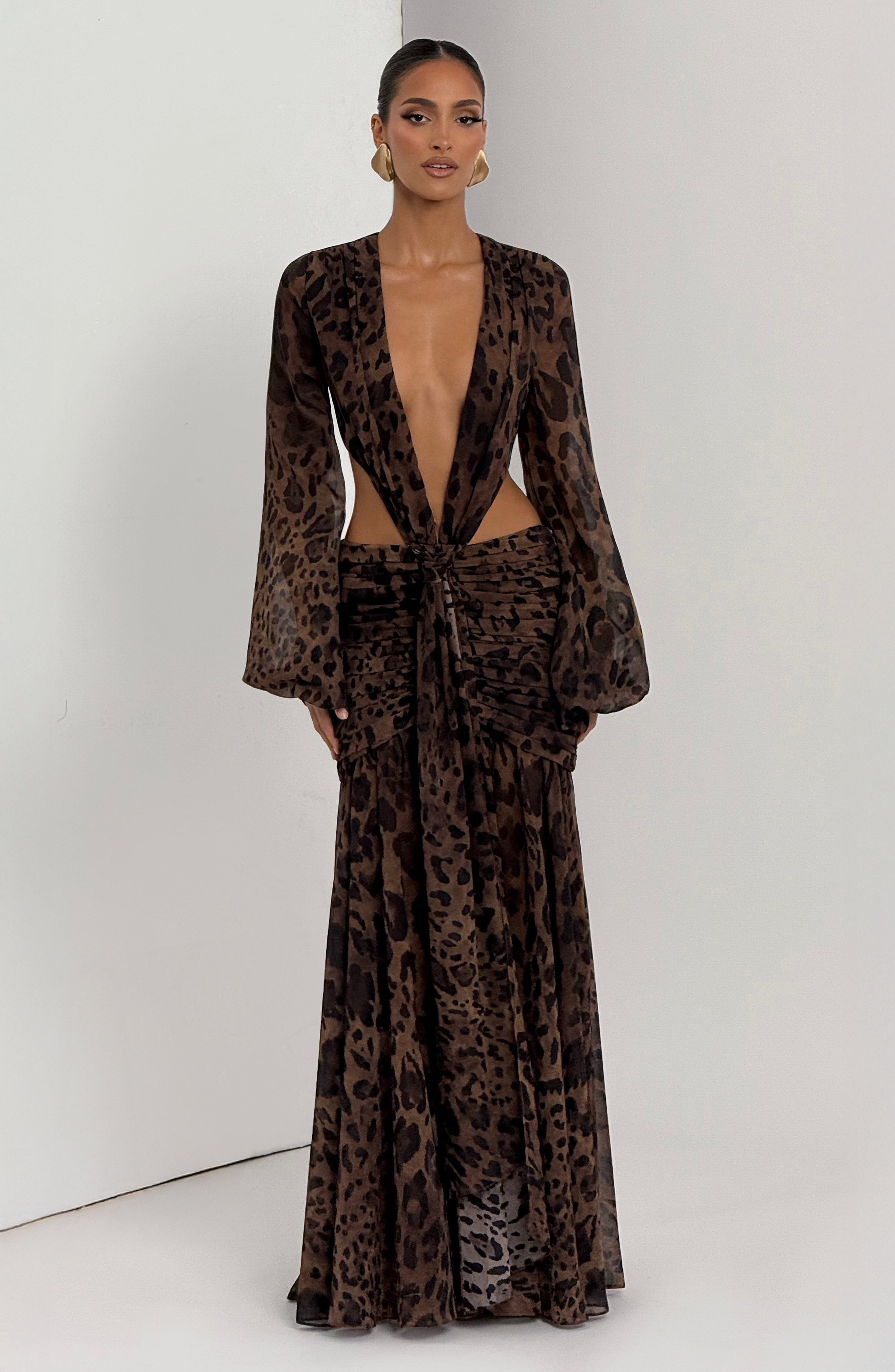 Andrina™ - Vestido Maxi de Gasa con Estampado de Leopardo