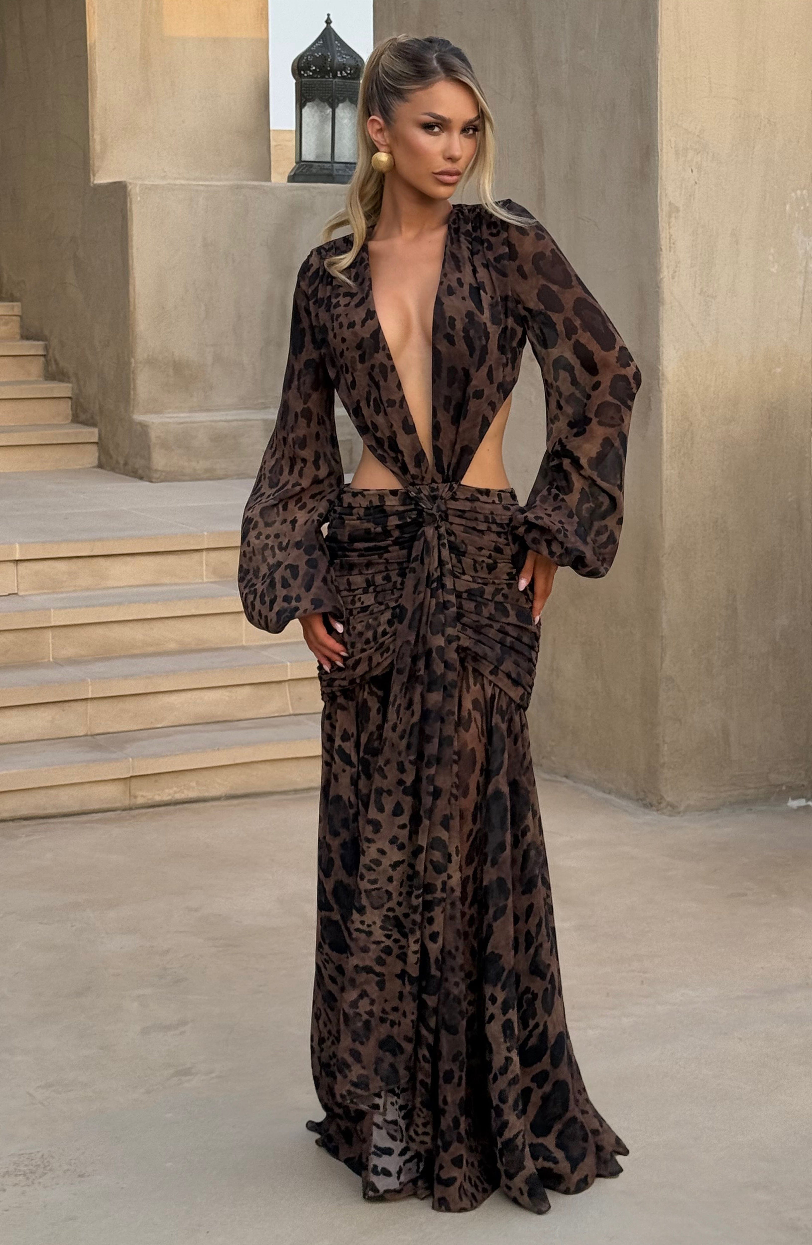 Andrina™ - Vestido Maxi de Gasa con Estampado de Leopardo