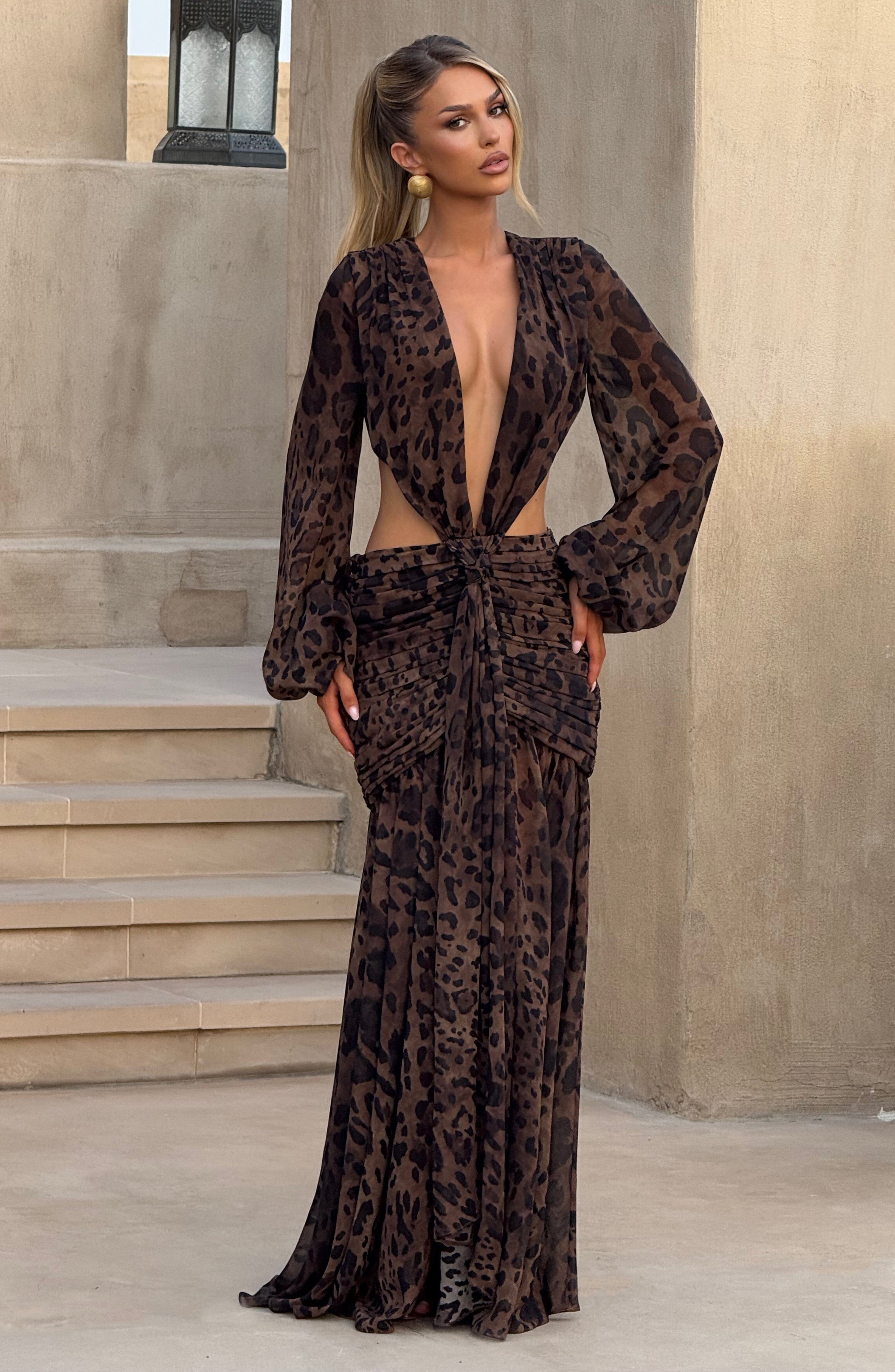 Andrina™ - Vestido Maxi de Gasa con Estampado de Leopardo