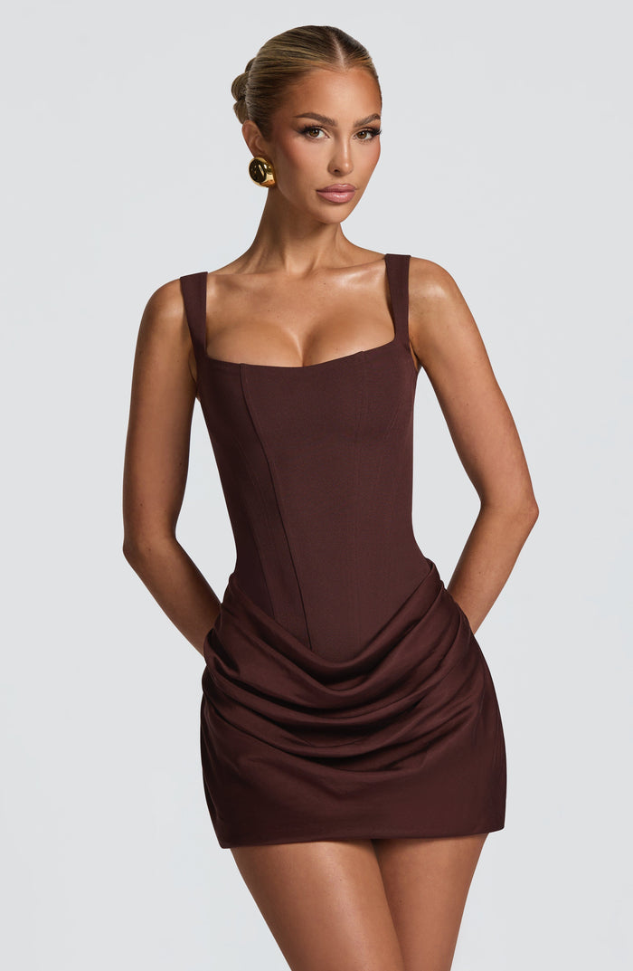 Regina™ - Vestito Mini in Crêpe e Lyocell Marrone Prugna