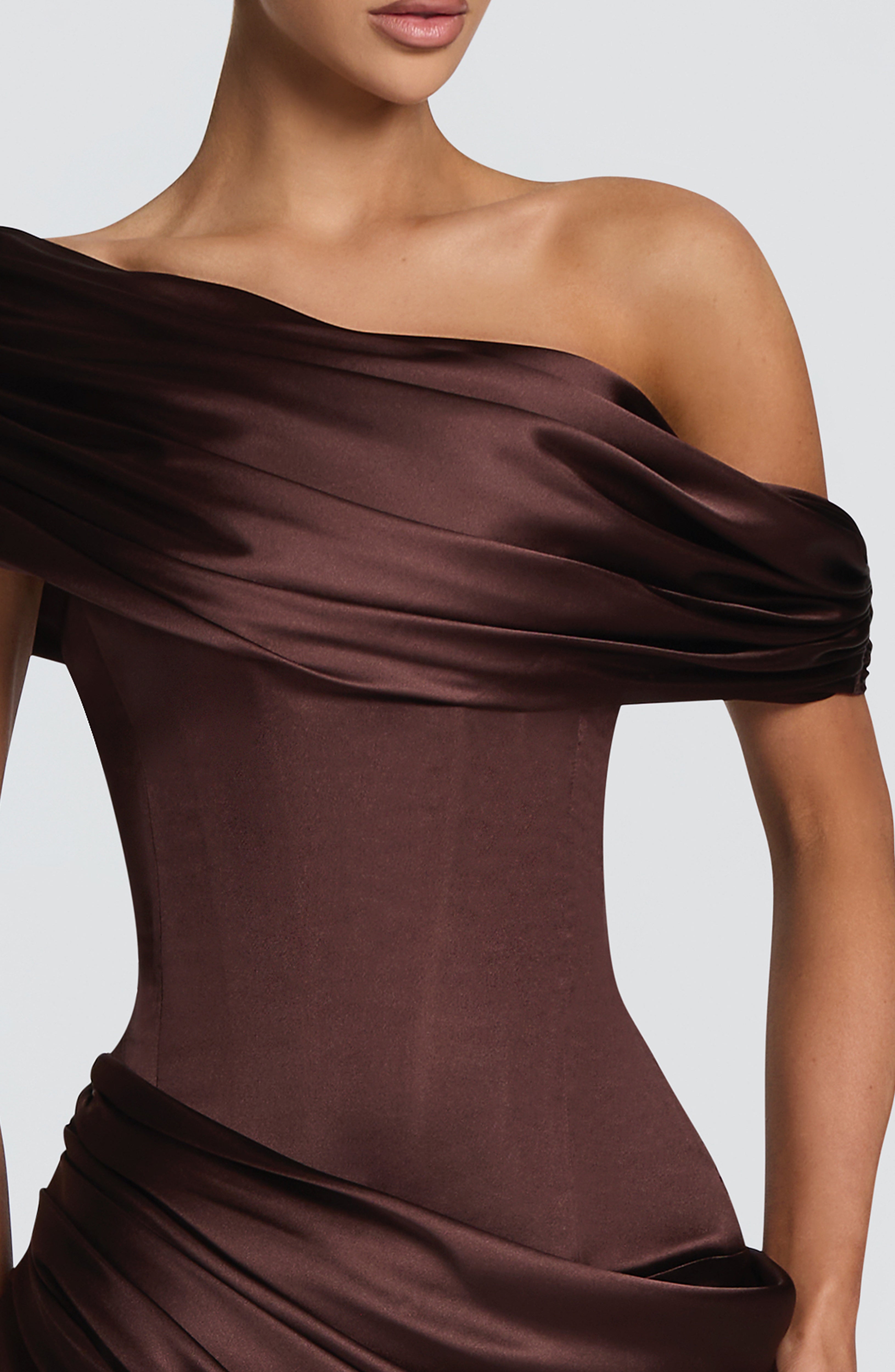 Lara™ - Vestido Largo Marrón Ciruela