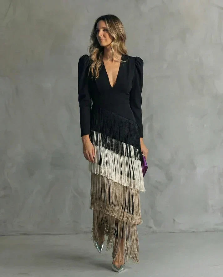 Clara™ - Vestido de Gala con Mangas de Flecos