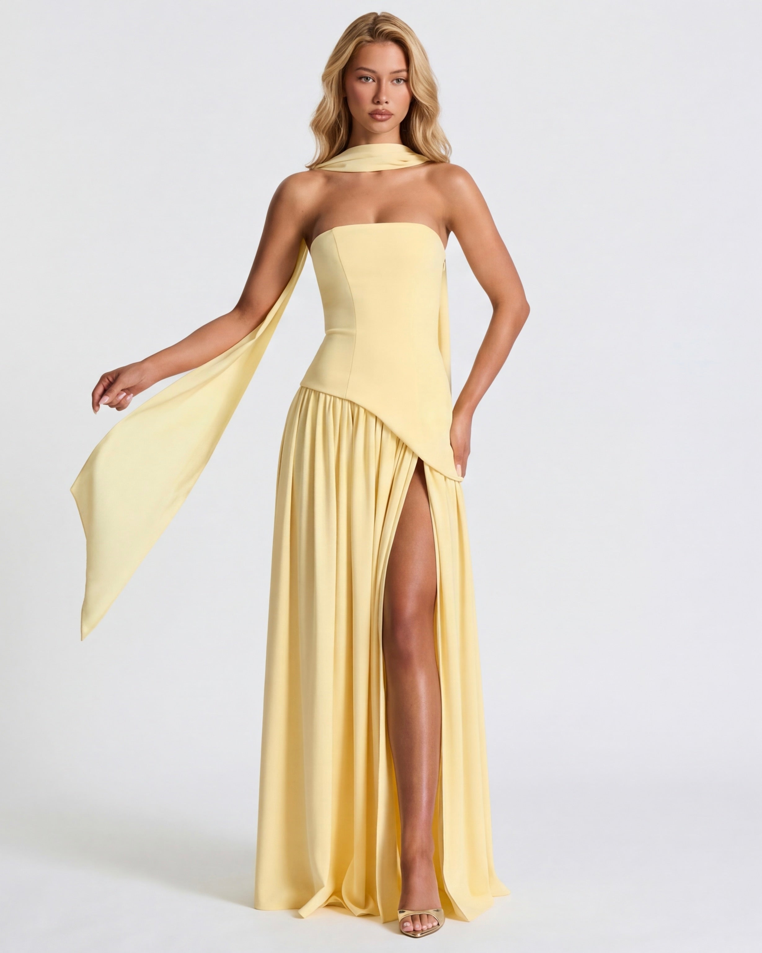Aurelia™ - Vestido Largo Strapless con Drapeado