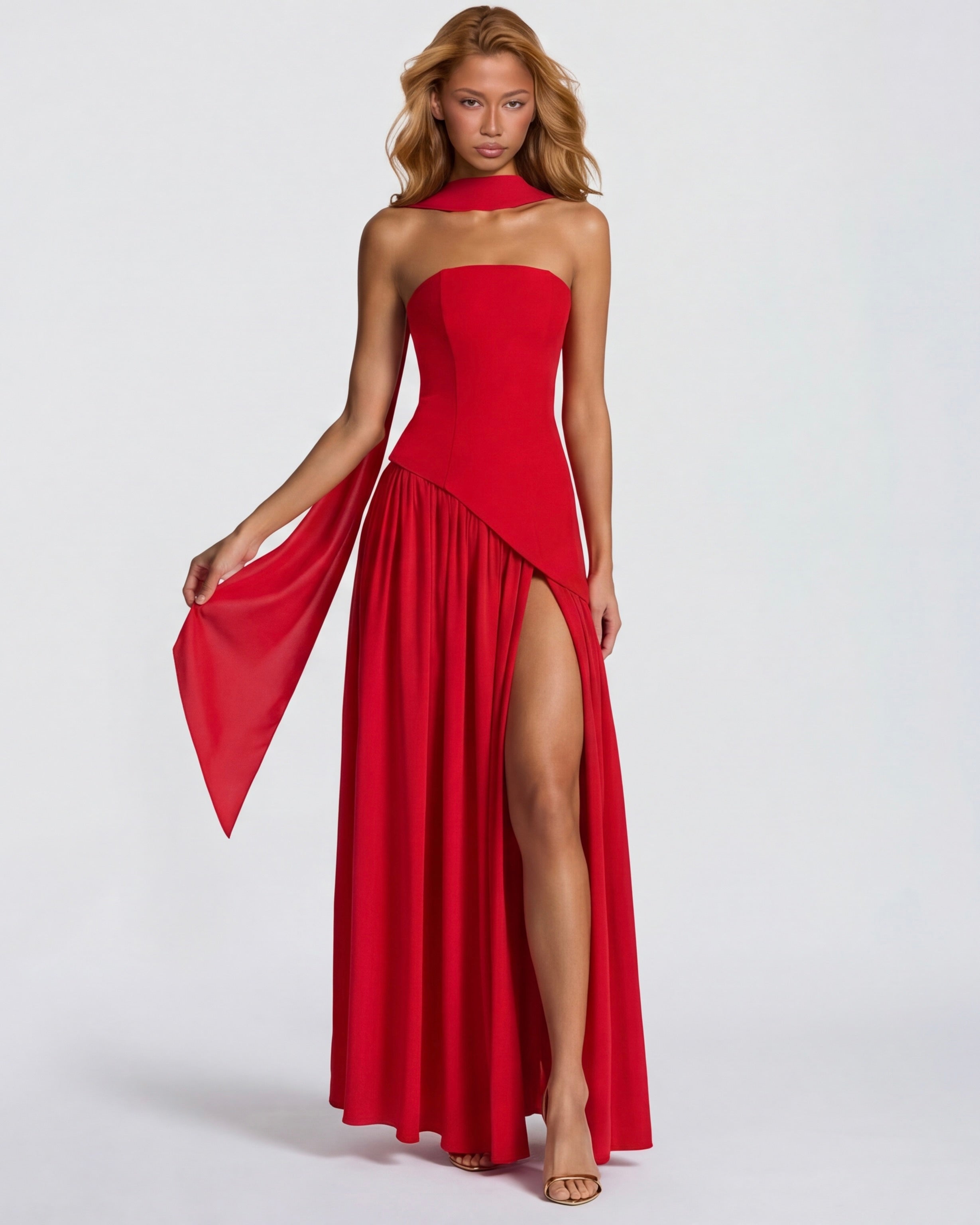 Aurelia™ - Vestido Largo Strapless con Drapeado