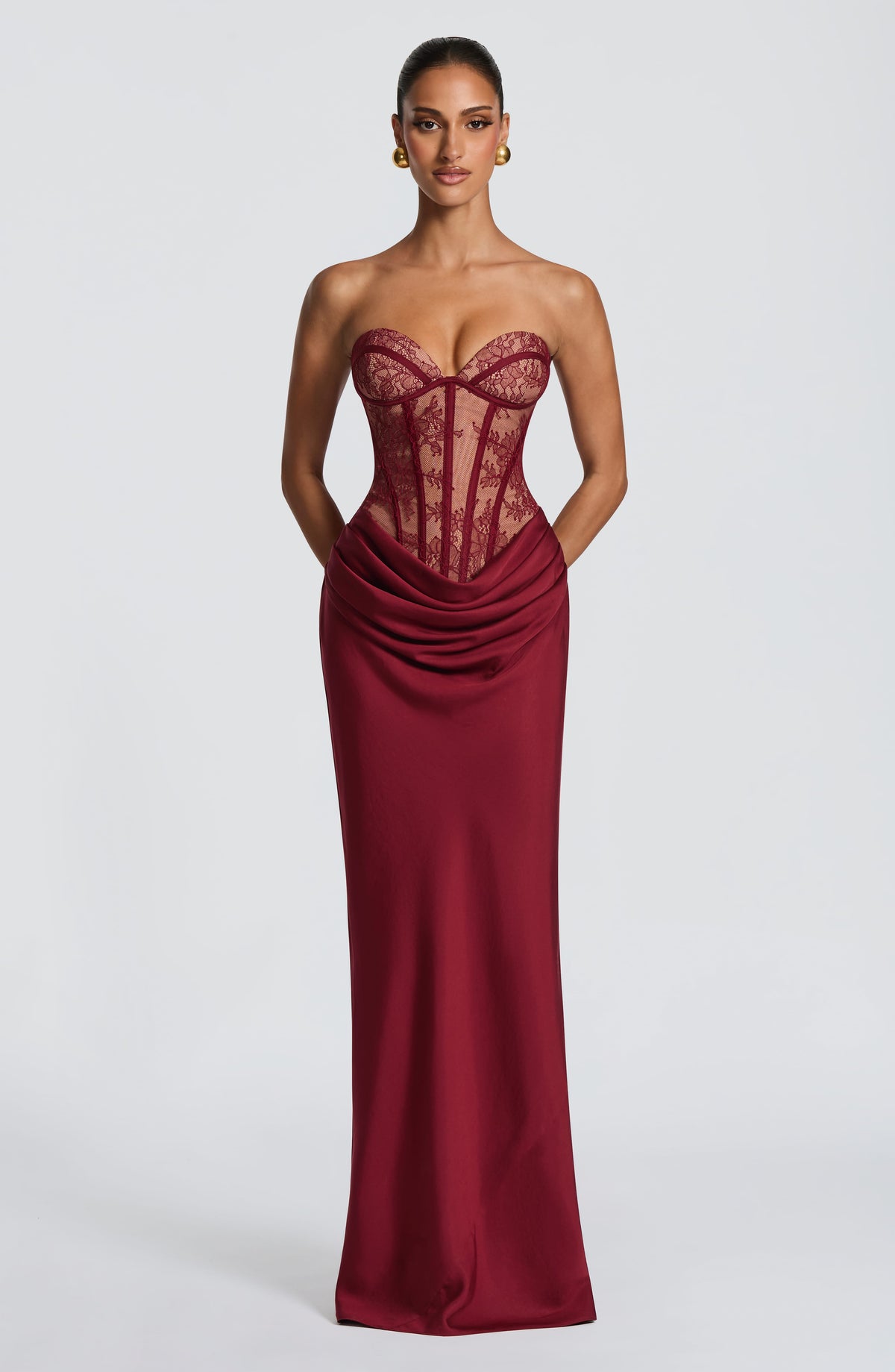 Catalina™ - Vestido Largo de Encaje Burdeos