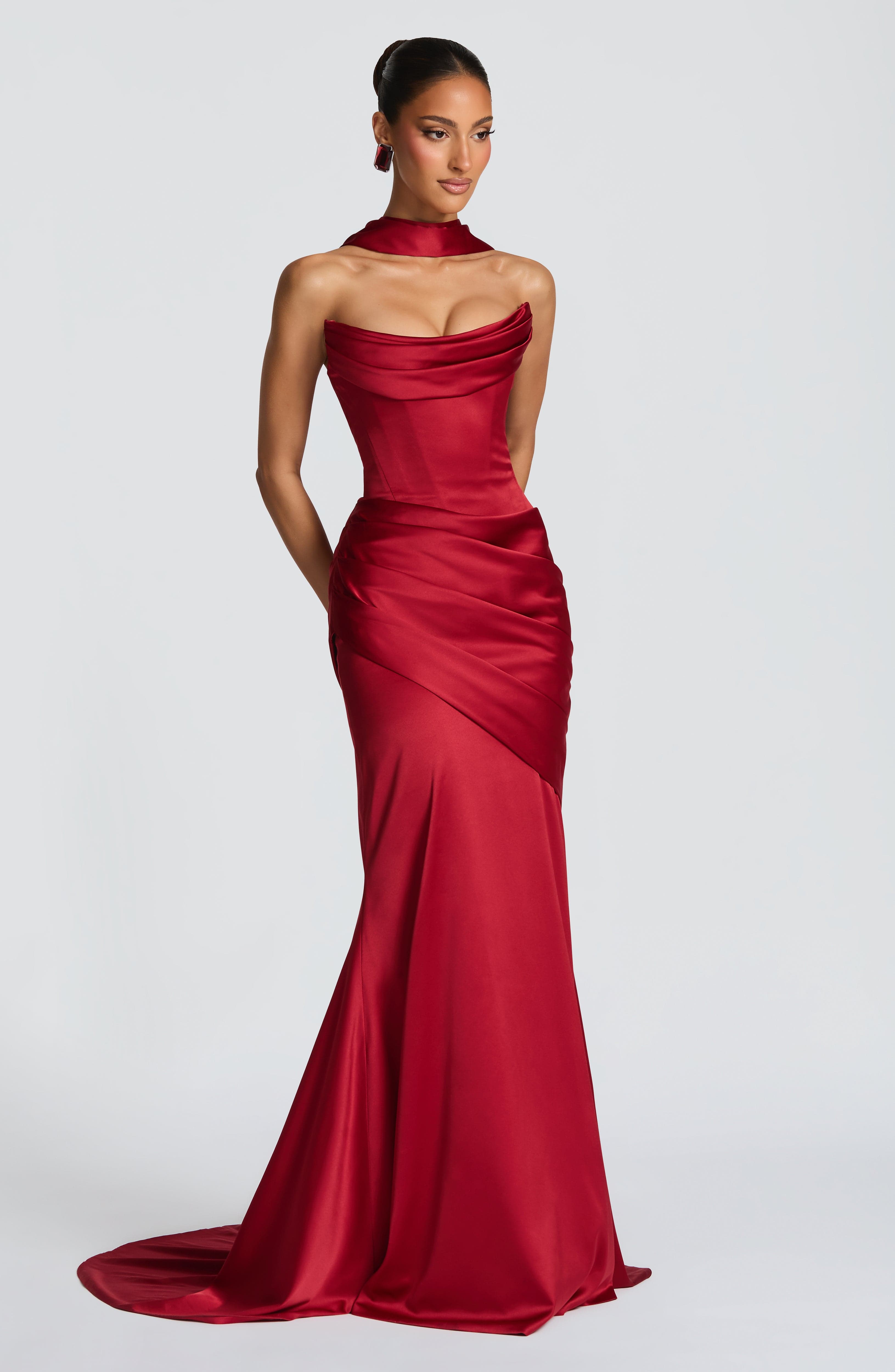 Aria™ - Vestido Largo Rojo Oscuro