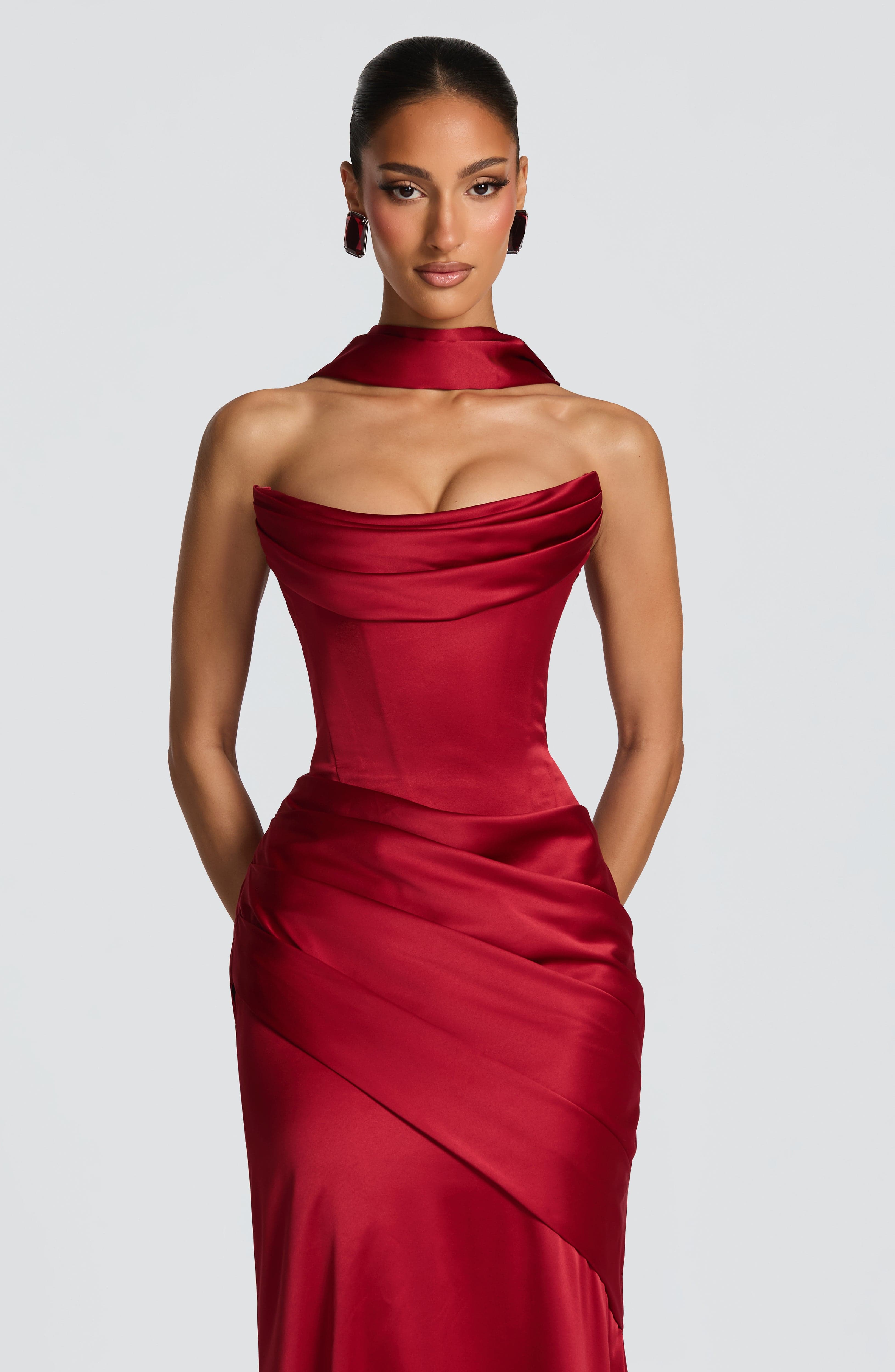 Aria™ - Vestido Largo Rojo Oscuro