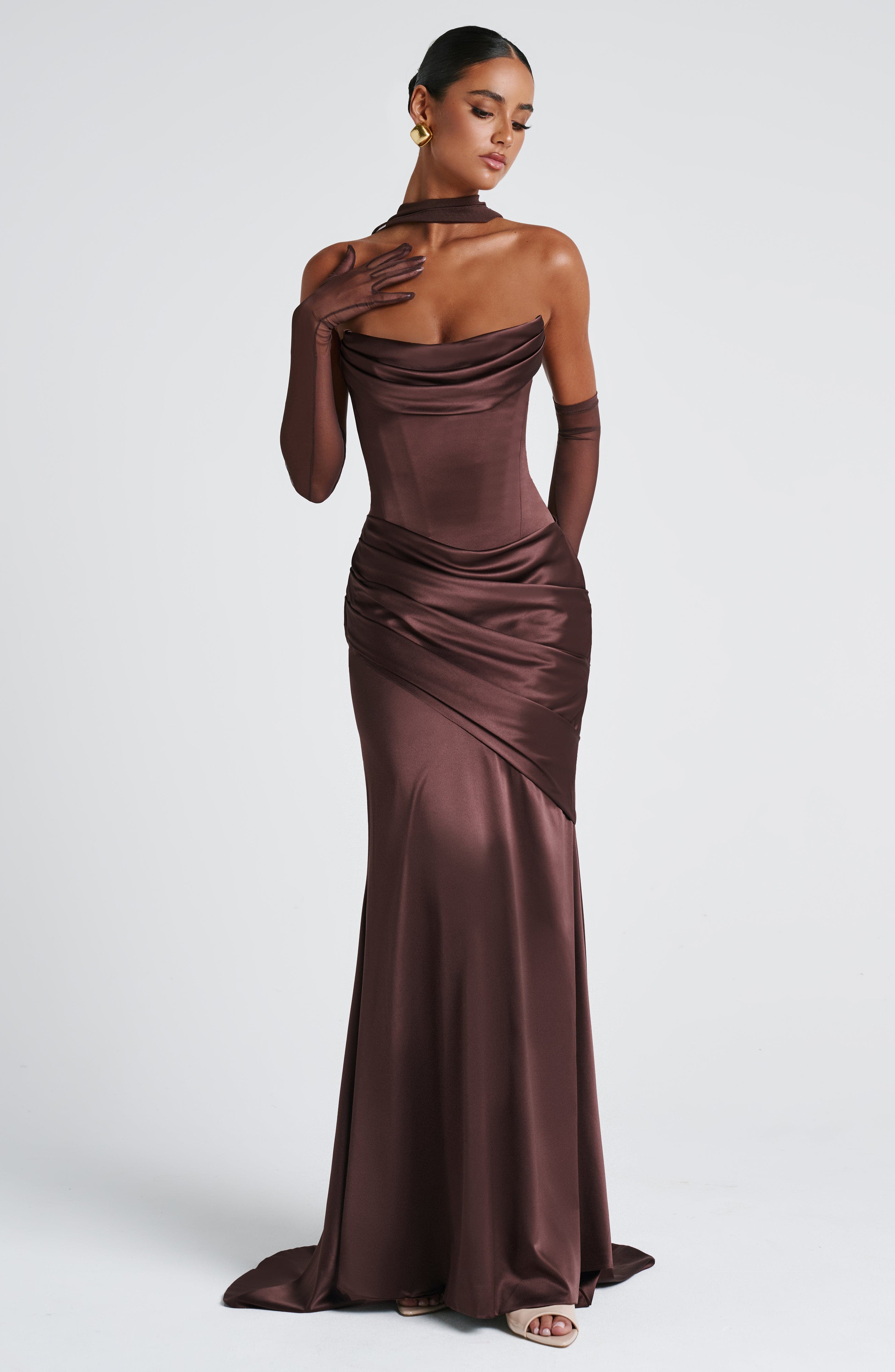 Aria™ - Vestido Largo Marrón Ciruela
