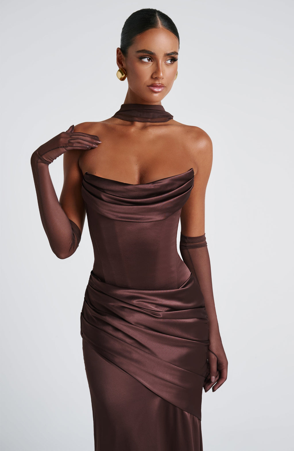 Aria™ - Vestido Largo Marrón Ciruela