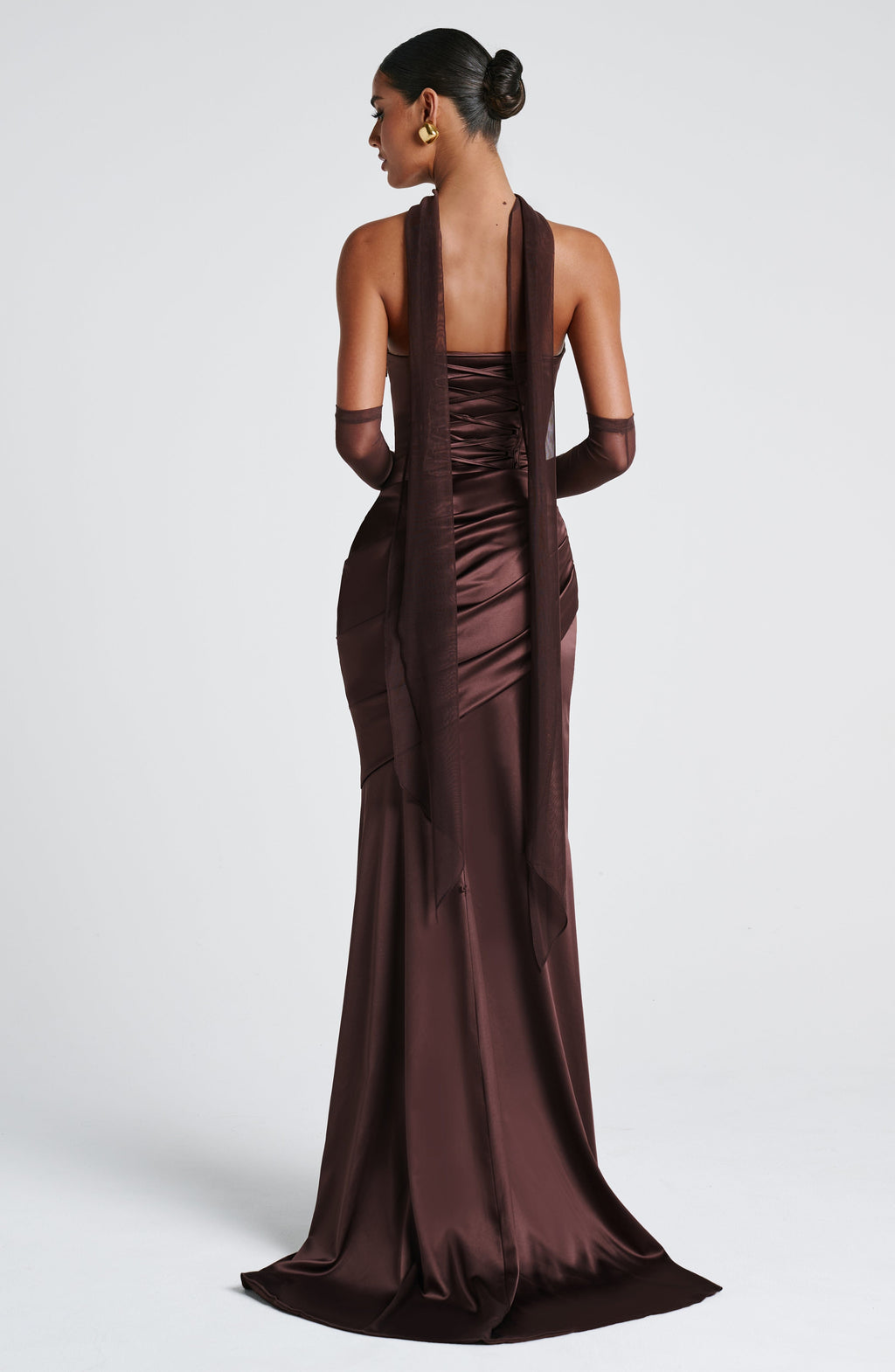 Aria™ - Vestido Largo Marrón Ciruela