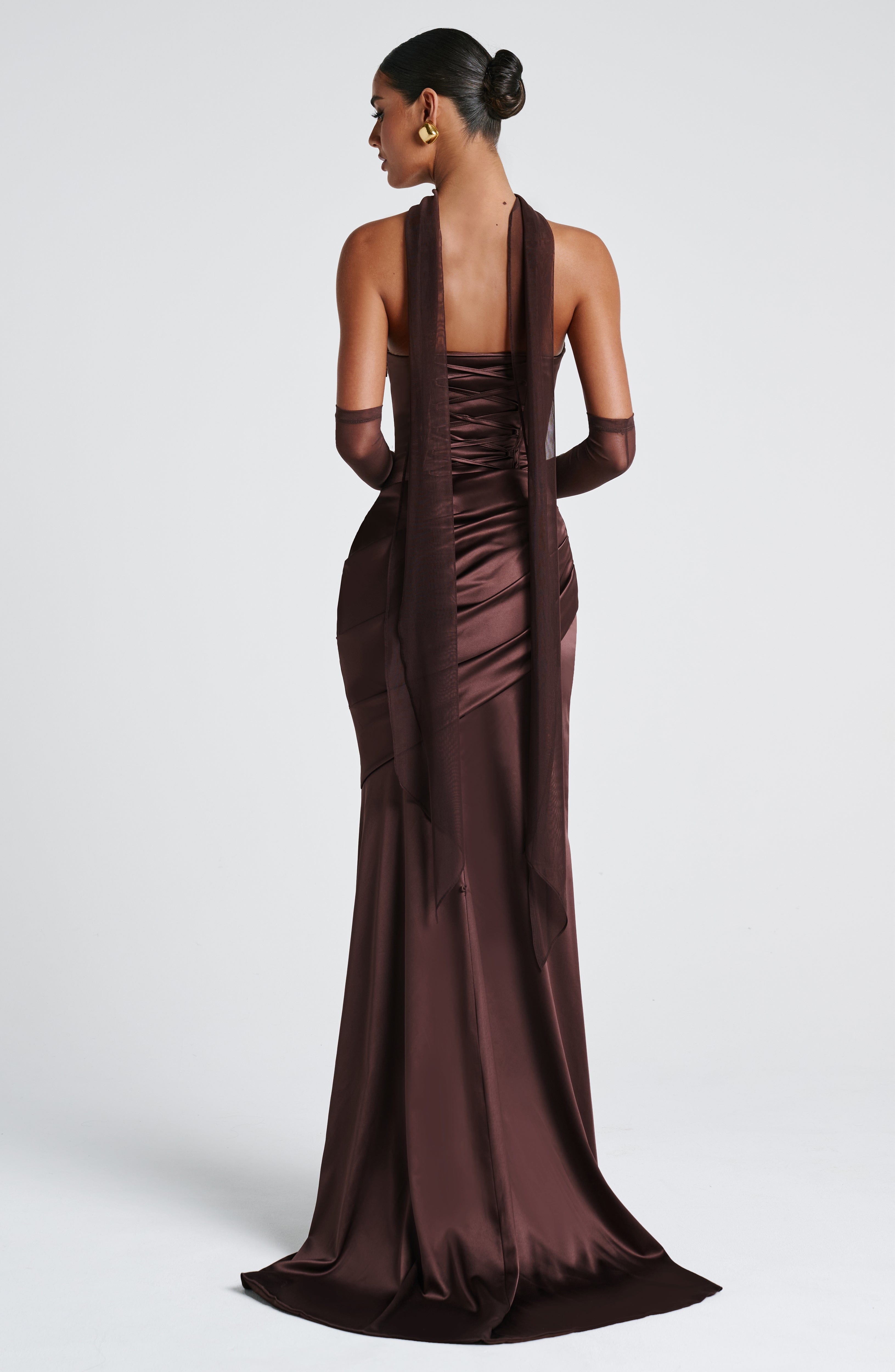 Aria™ - Vestido Largo Marrón Ciruela