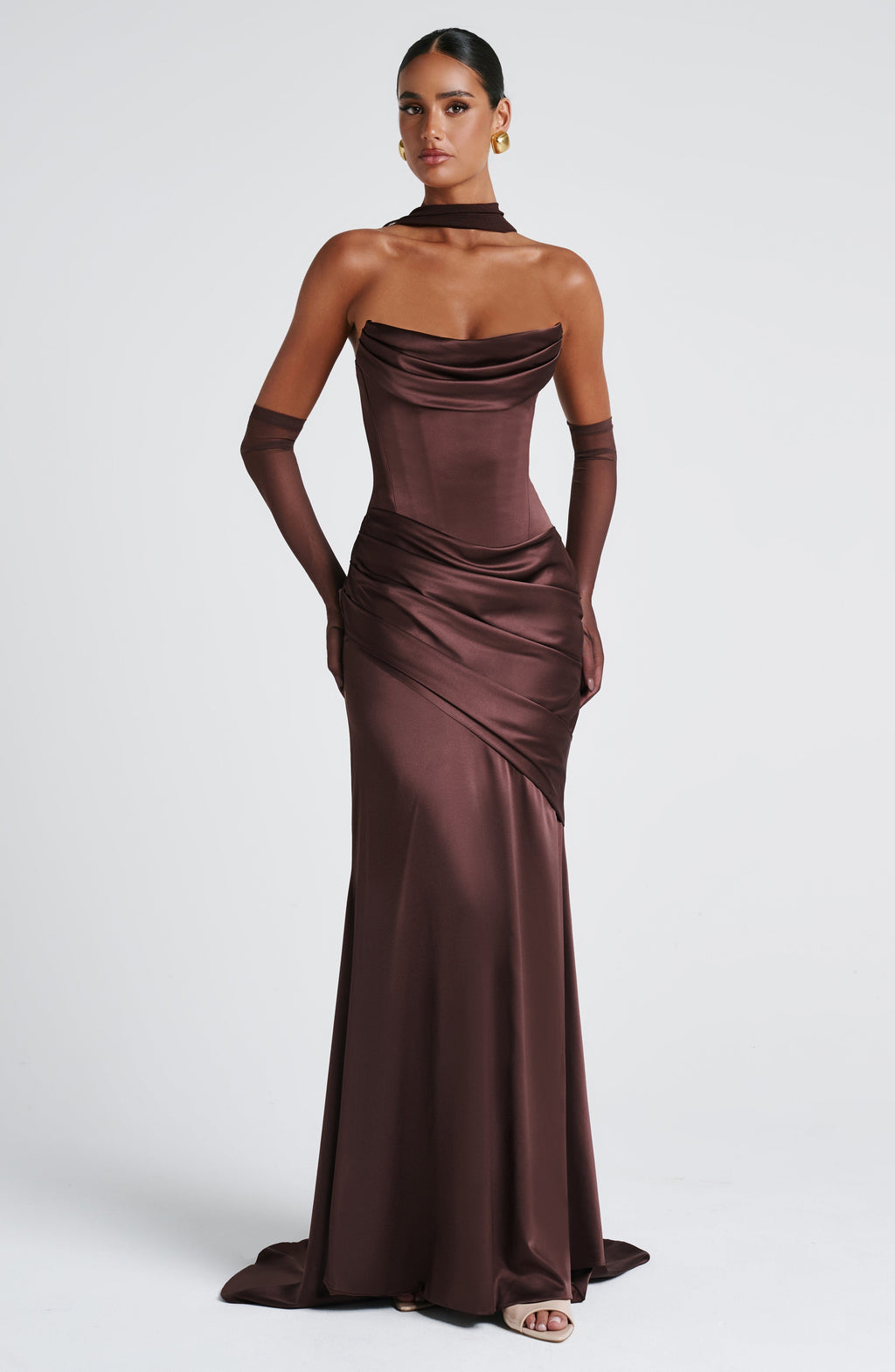 Aria™ - Vestido Largo Marrón Ciruela