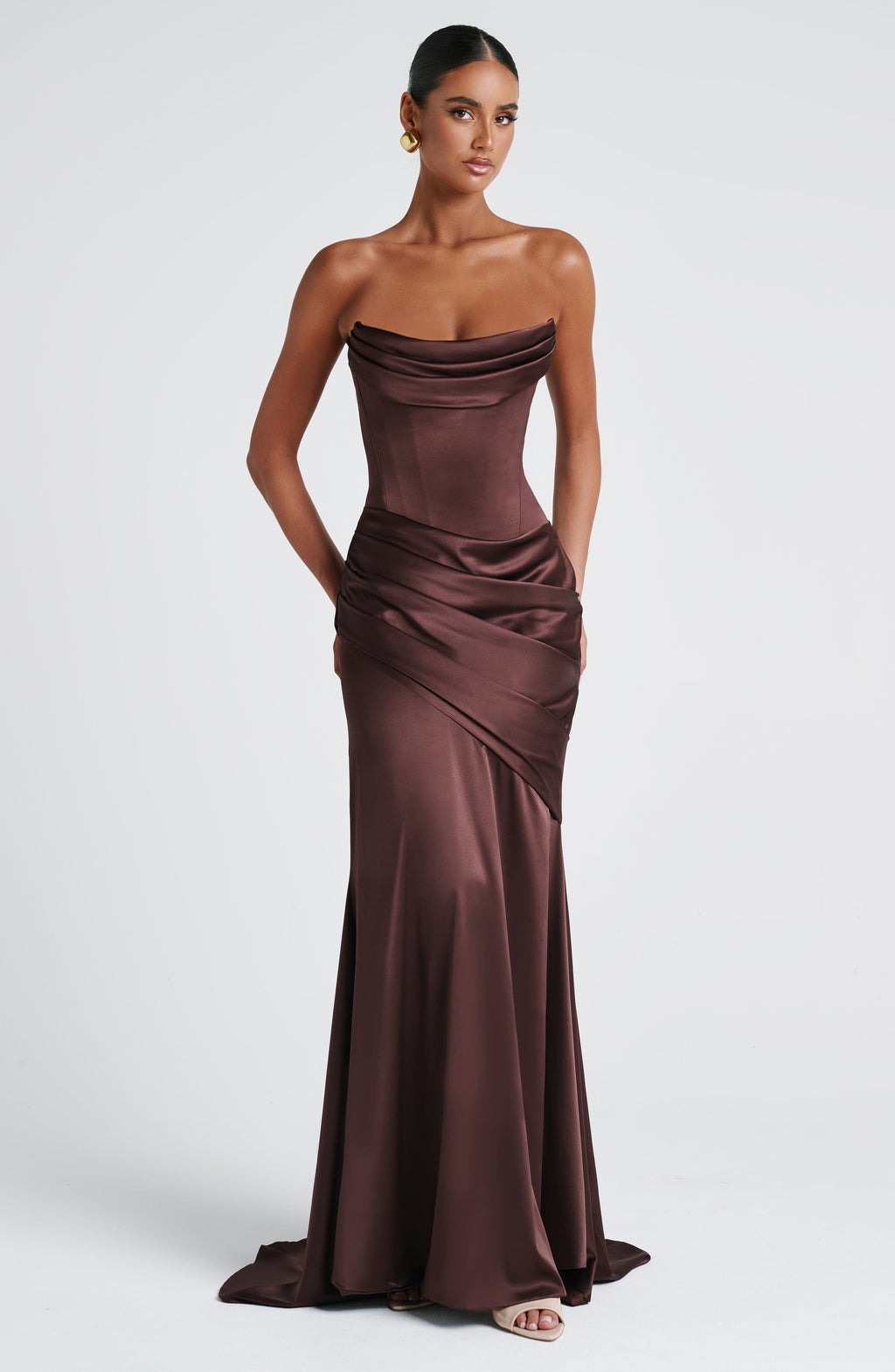 Aria™ - Vestido Largo Marrón Ciruela