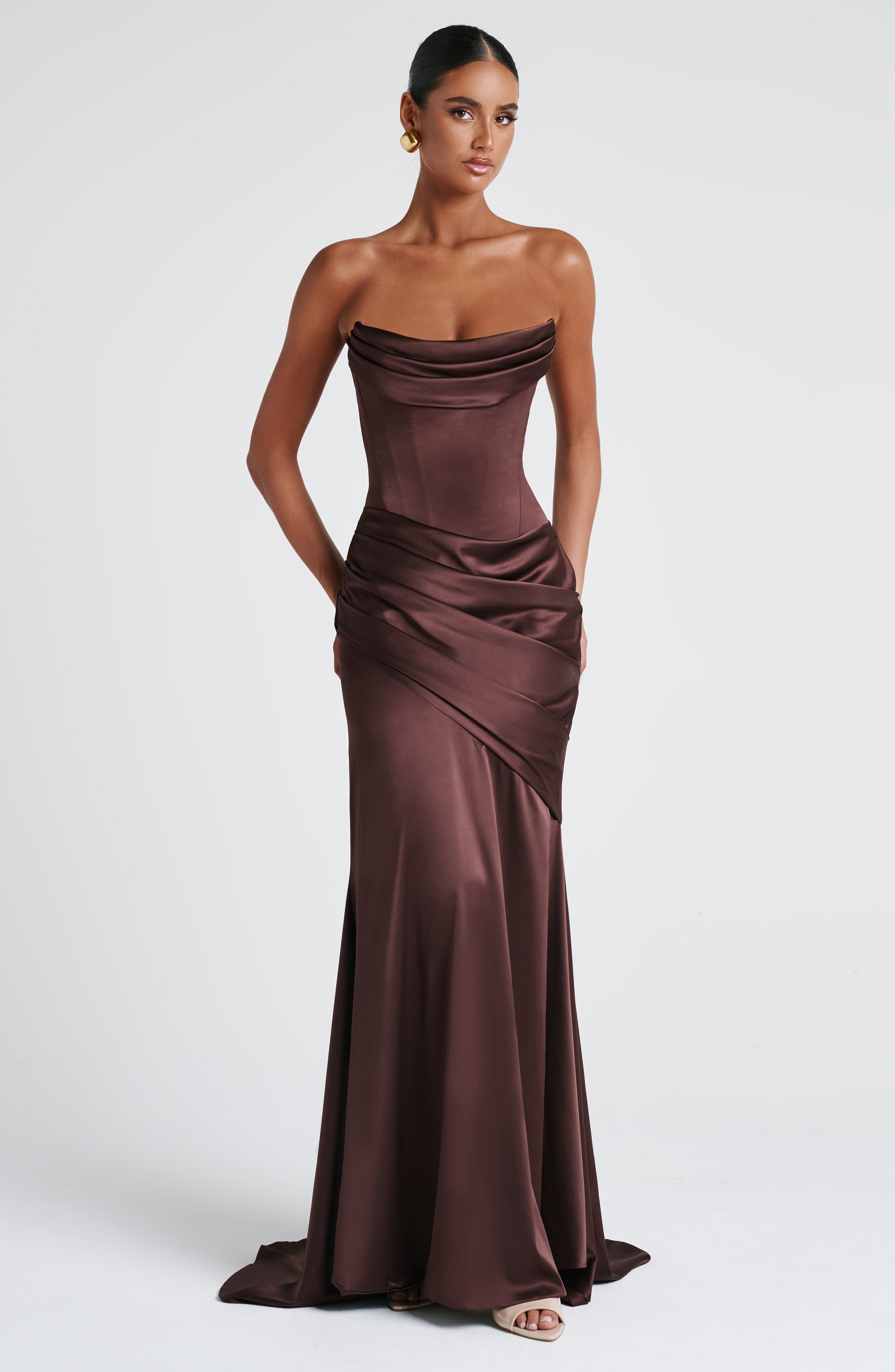 Aria™ - Vestido Largo Marrón Ciruela