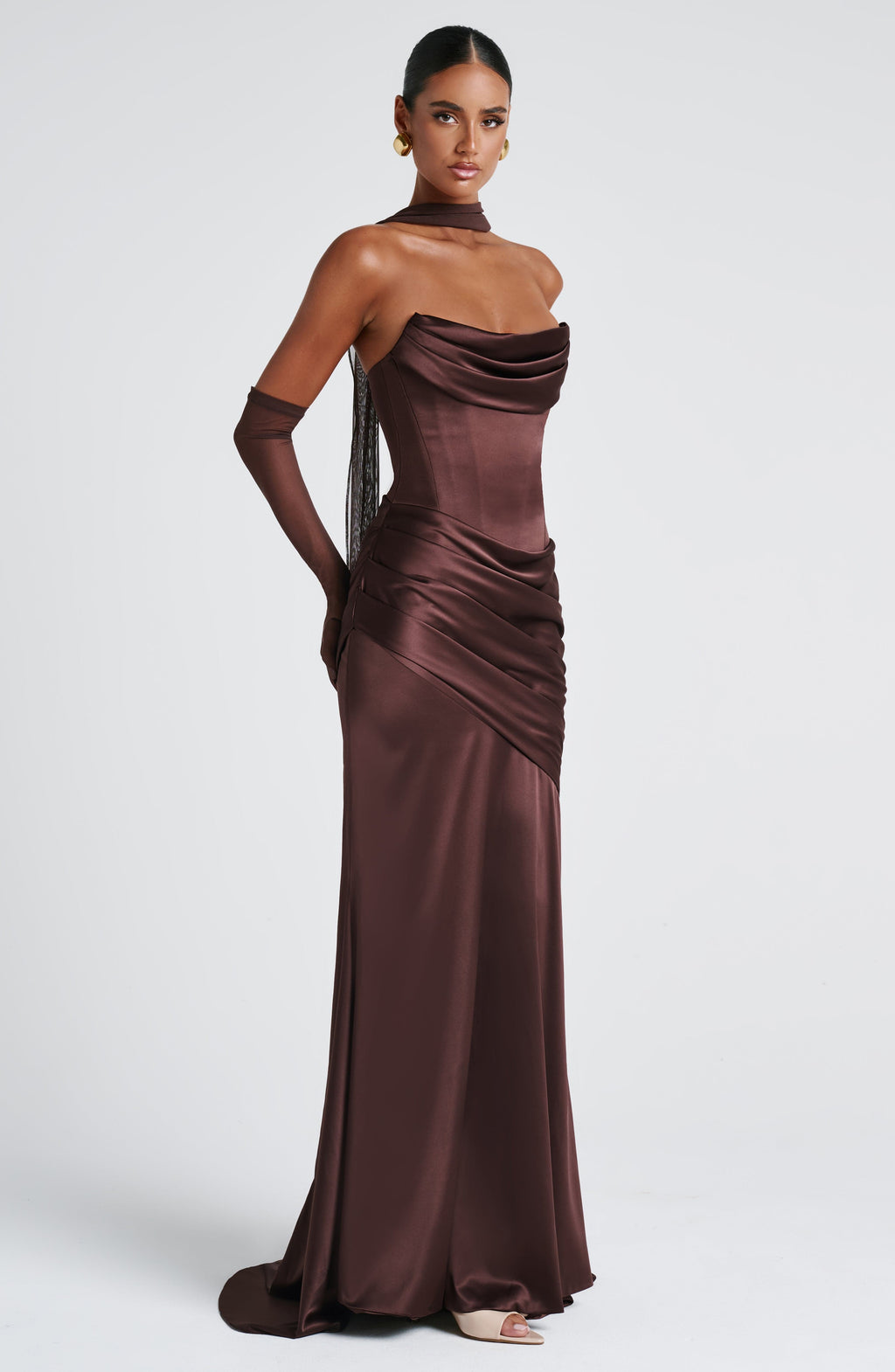 Aria™ - Vestido Largo Marrón Ciruela