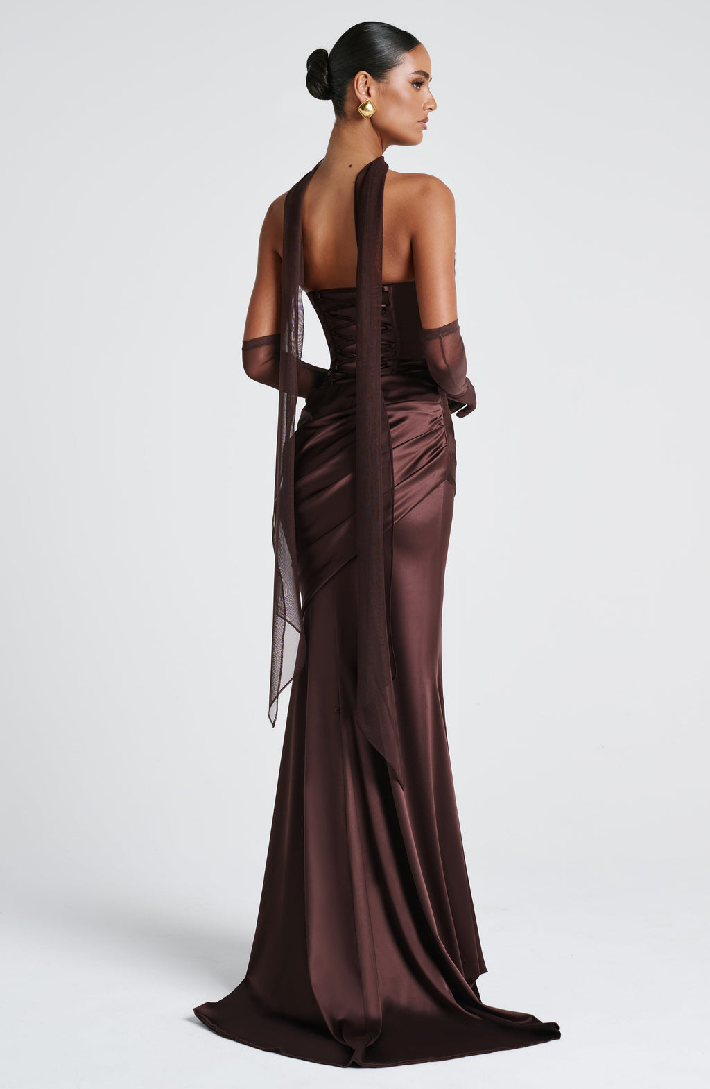 Aria™ - Vestido Largo Marrón Ciruela