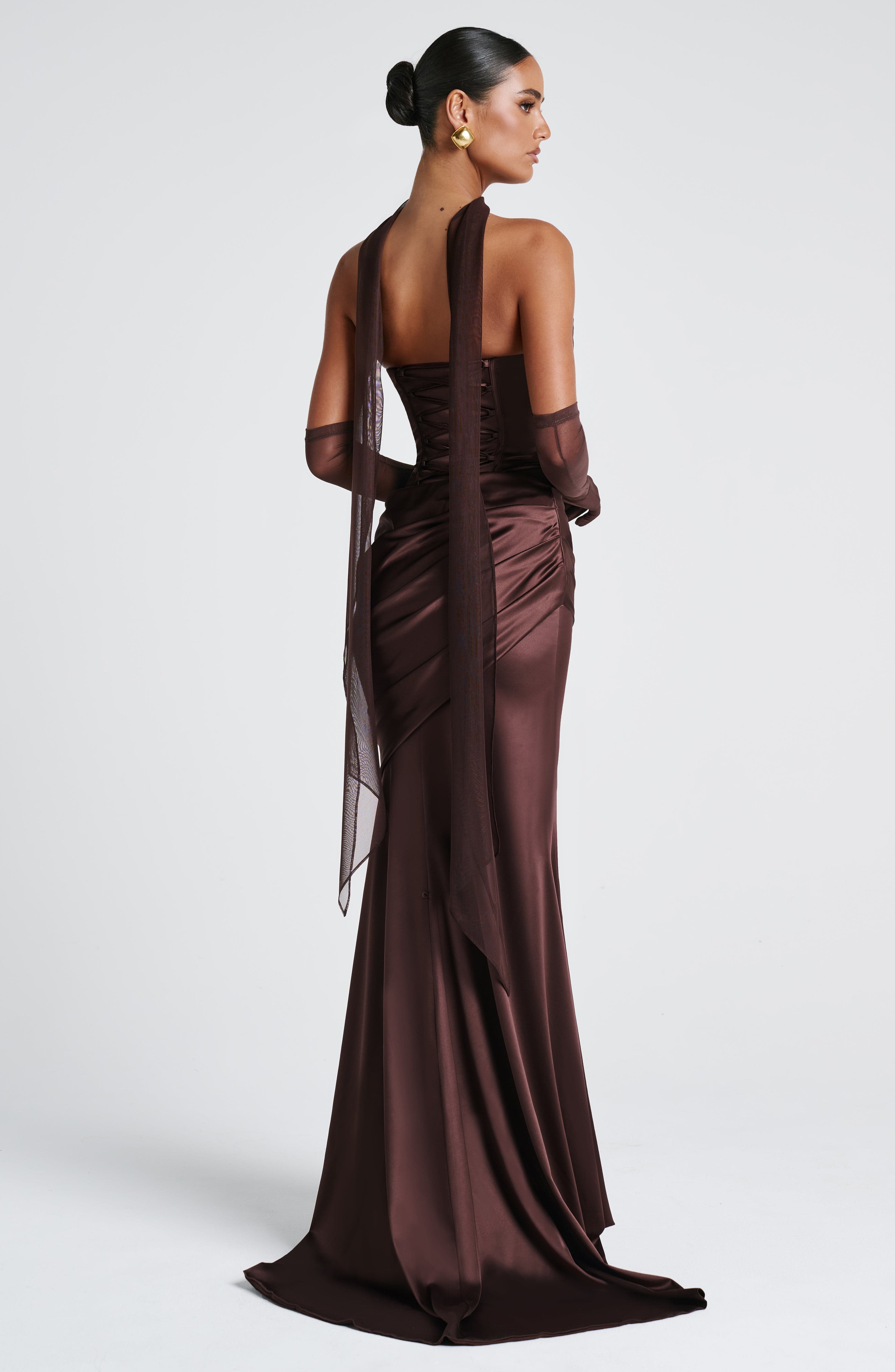 Aria™ - Vestido Largo Marrón Ciruela