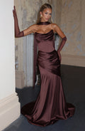 Aria™ - Vestido Largo Marrón Ciruela