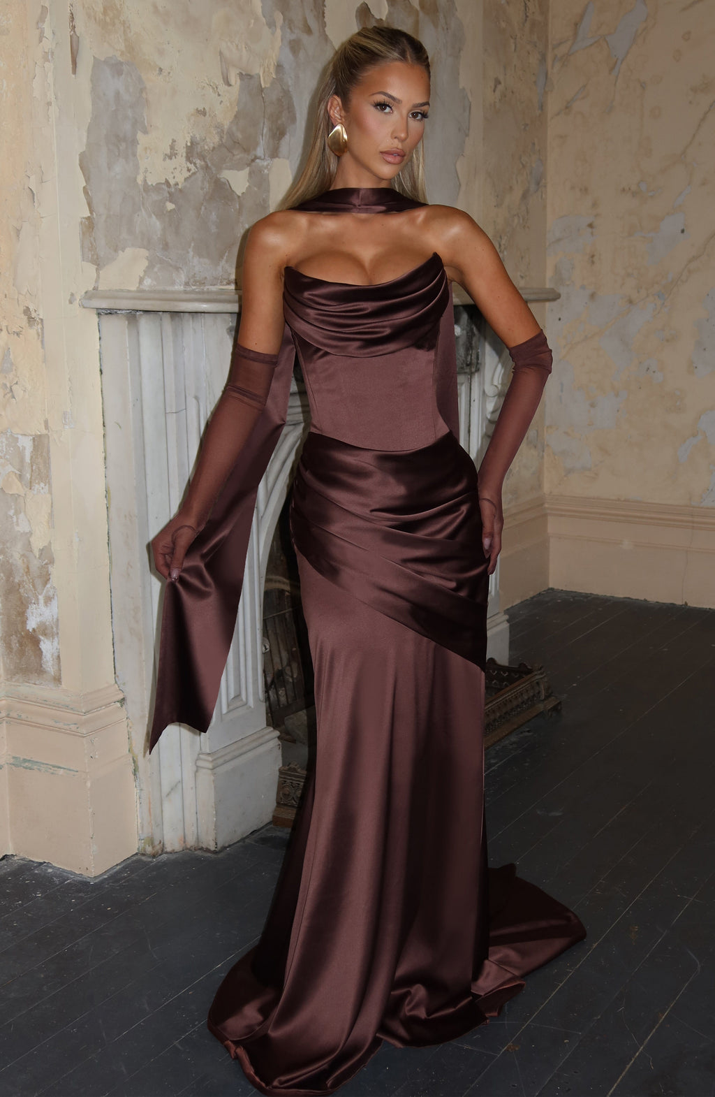 Aria™ - Vestido Largo Marrón Ciruela