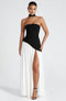 Malena™ - Vestido Largo de Chifón Blanco y Negro