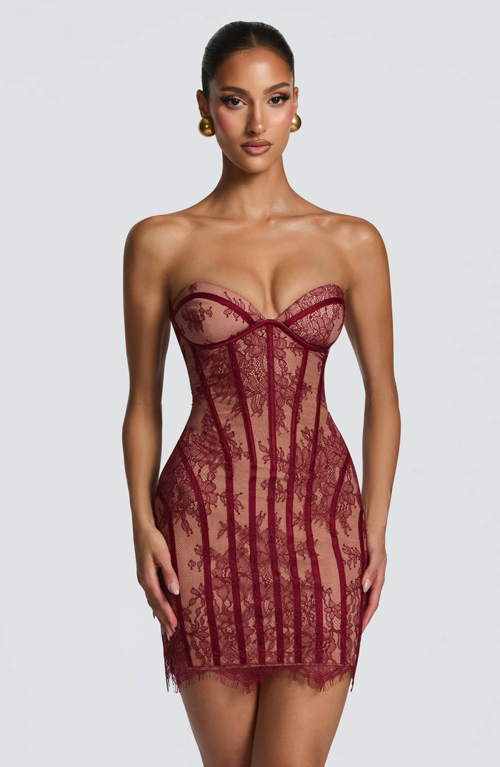 Sian™ - Mini Abito in pizzo floreale bordeaux
